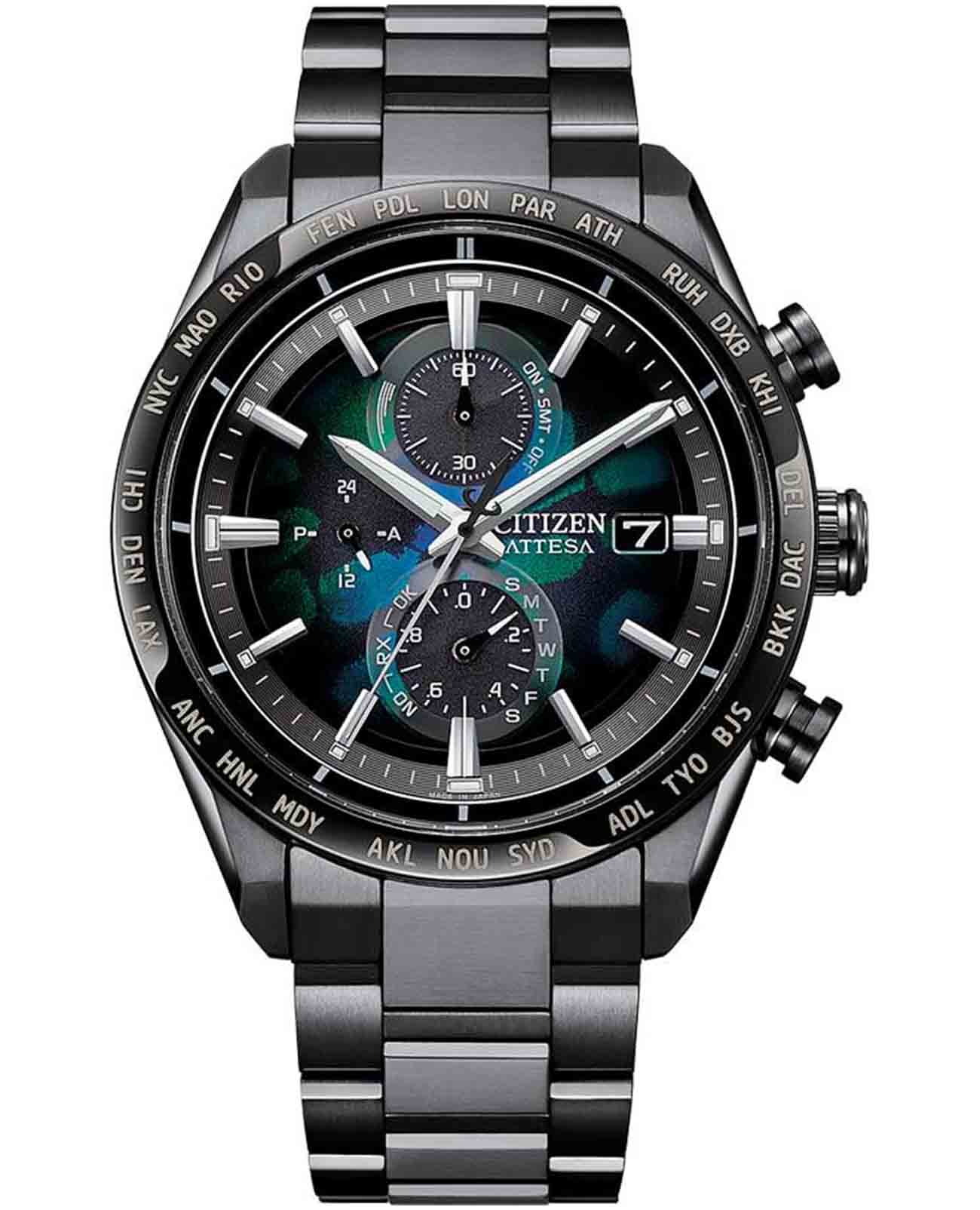 Citizen Citizen Attesa AT8286-65E  AT8286-65E кварцевые мужские часы цветной циферблат, браслет титановый c dlc покрытием — вид спереди