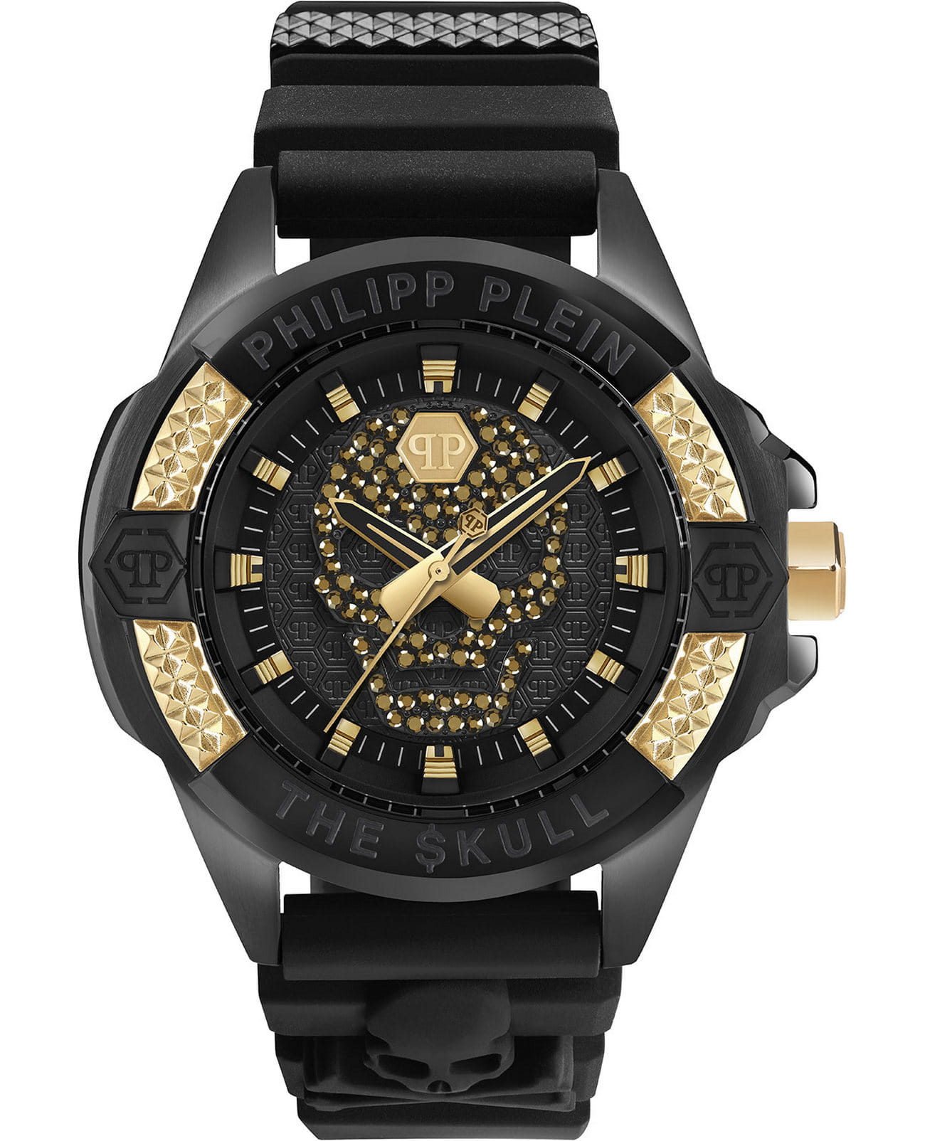 Philipp Plein Philipp Plein The Skull PWAAA1321  PWAAA1321 кварцевые мужские часы черный циферблат, браслет силикон — вид спереди