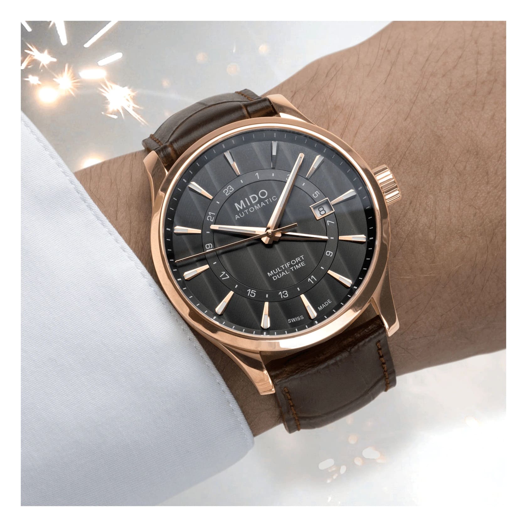 Mido Mido Multifort Dual Time M038.429.36.061.00 мужские часы черный циферблат на запястье