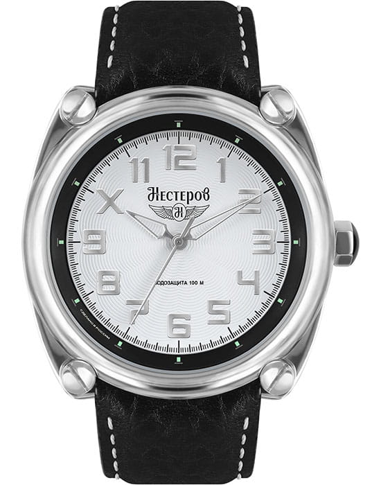 Нестеров Нестеров H0266A02-02AE  H0266A02-02AE кварцевые мужские часы белый циферблат, браслет кожаный — вид спереди
