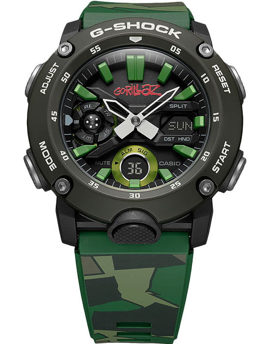 Casio Casio G-Shock x Gorillaz GA-2000GZ-3A GA-2000 GA-2000GZ-3A электронные мужские часы черный циферблат, браслет пластик — вид спереди