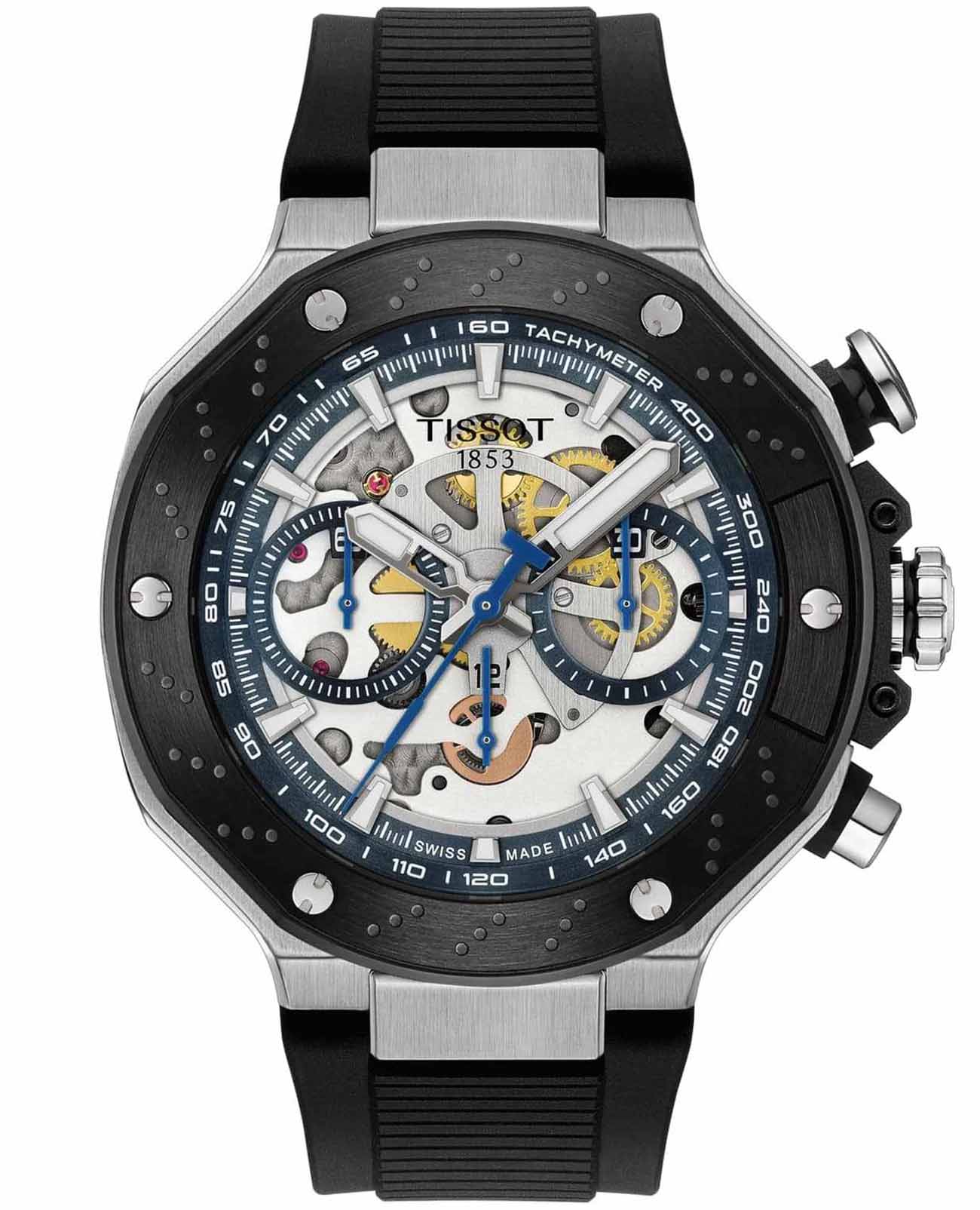 Tissot Tissot T-Race MotoGP Automatic Chronograph T141.462.27.041.00 T Race T1414622704100 механические мужские часы белый циферблат, браслет каучук — вид спереди