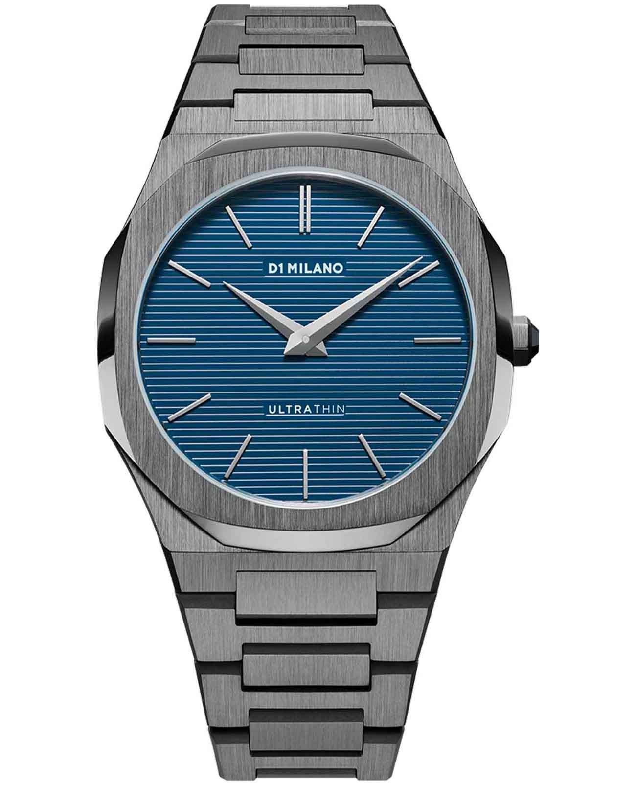 D1 Milano D1 Milano Ultra Thin UTBJ12  UTBJ12 кварцевые мужские часы синий циферблат, браслет нержавеющая сталь с pvd-покрытием — вид спереди