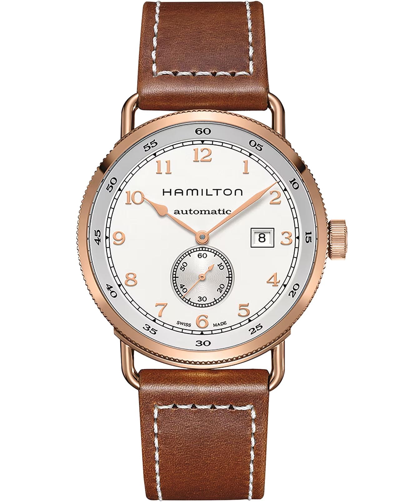 Hamilton Hamilton Khaki Navy Pioneer Small Second Auto H77745553  H77745553 механические мужские часы белый циферблат, браслет кожаный — вид спереди