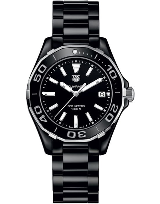 TAG Heuer TAG Heuer Aquaracer WAY1390.BH0716  WAY1390.BH0716 кварцевые женские часы черный циферблат, браслет керамика — вид спереди