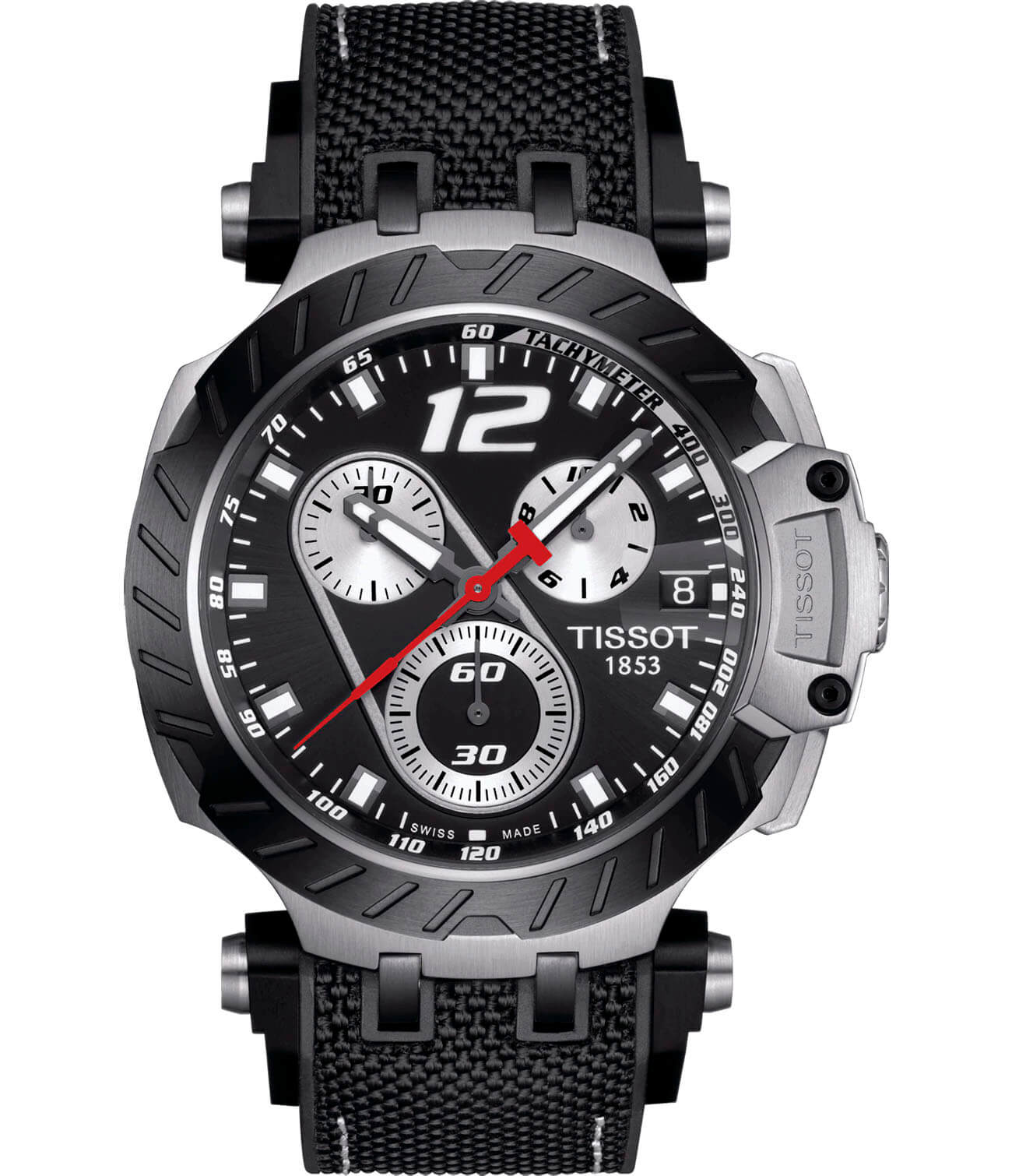 Tissot Tissot T-Race Jorge Lorenzo 2019 T115.417.27.057.00 T Race T1154172705700 кварцевые мужские часы черный циферблат, браслет каучук — вид спереди