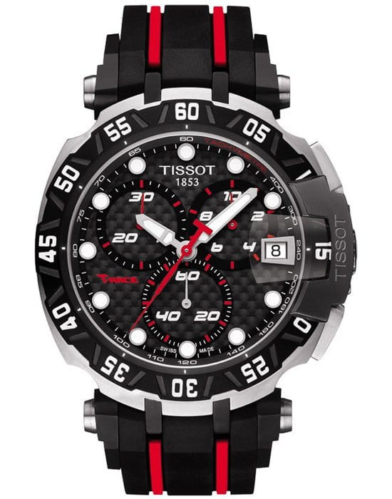 Tissot Tissot T-Race Chronograph T092.417.27.201.00 T Race T0924172720100 кварцевые мужские часы черный циферблат, браслет каучук — вид спереди