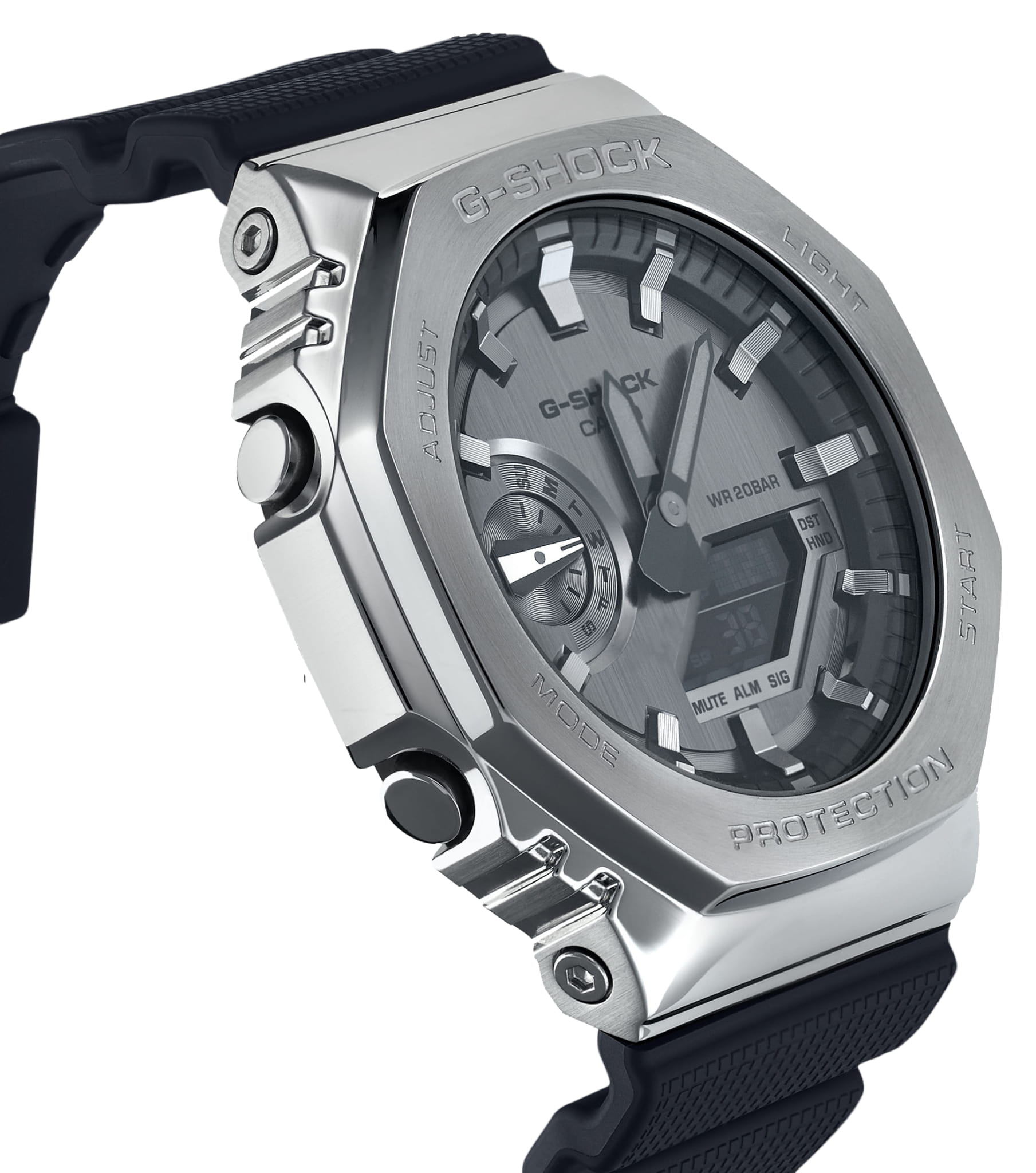 Casio Casio G-Shock GM-2100-1ADR (GM-2100-1A) электронные мужские часы часы крупный план серебристый циферблата