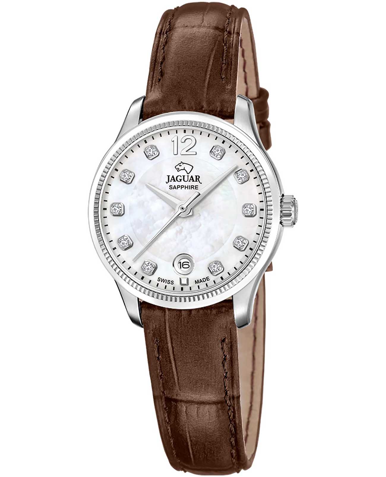 Jaguar Jaguar Essentia J1046/2  J1046/2 кварцевые женские часы перламутровый циферблат, браслет кожаный — вид спереди