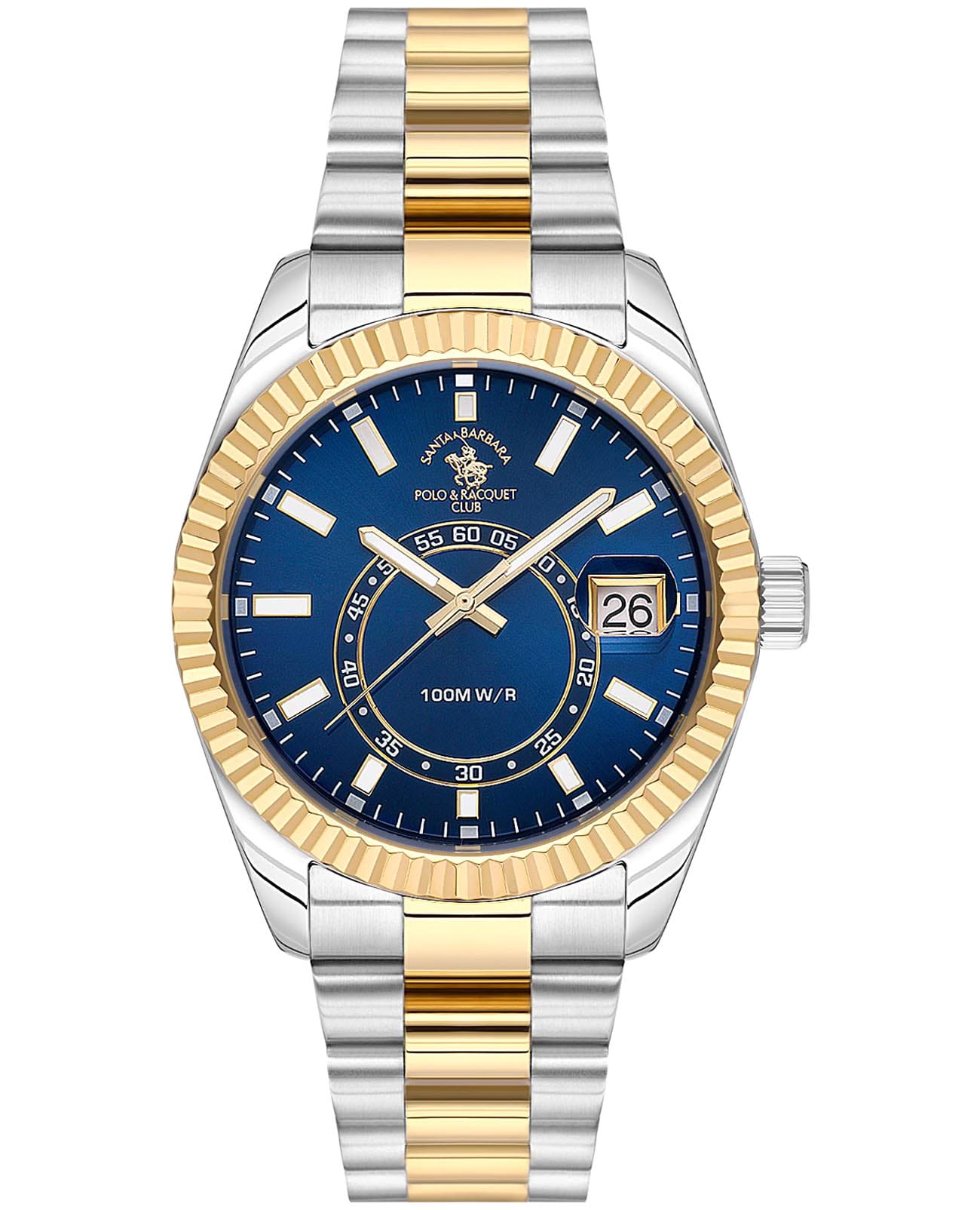 Santa Barbara Polo & Racquet Club Santa Barbara Polo & Racquet Club Legend SB.1.10598-5  SB.1.10598-5 кварцевые мужские часы синий циферблат, браслет нержавеющая сталь с ip-покрытием — вид спереди