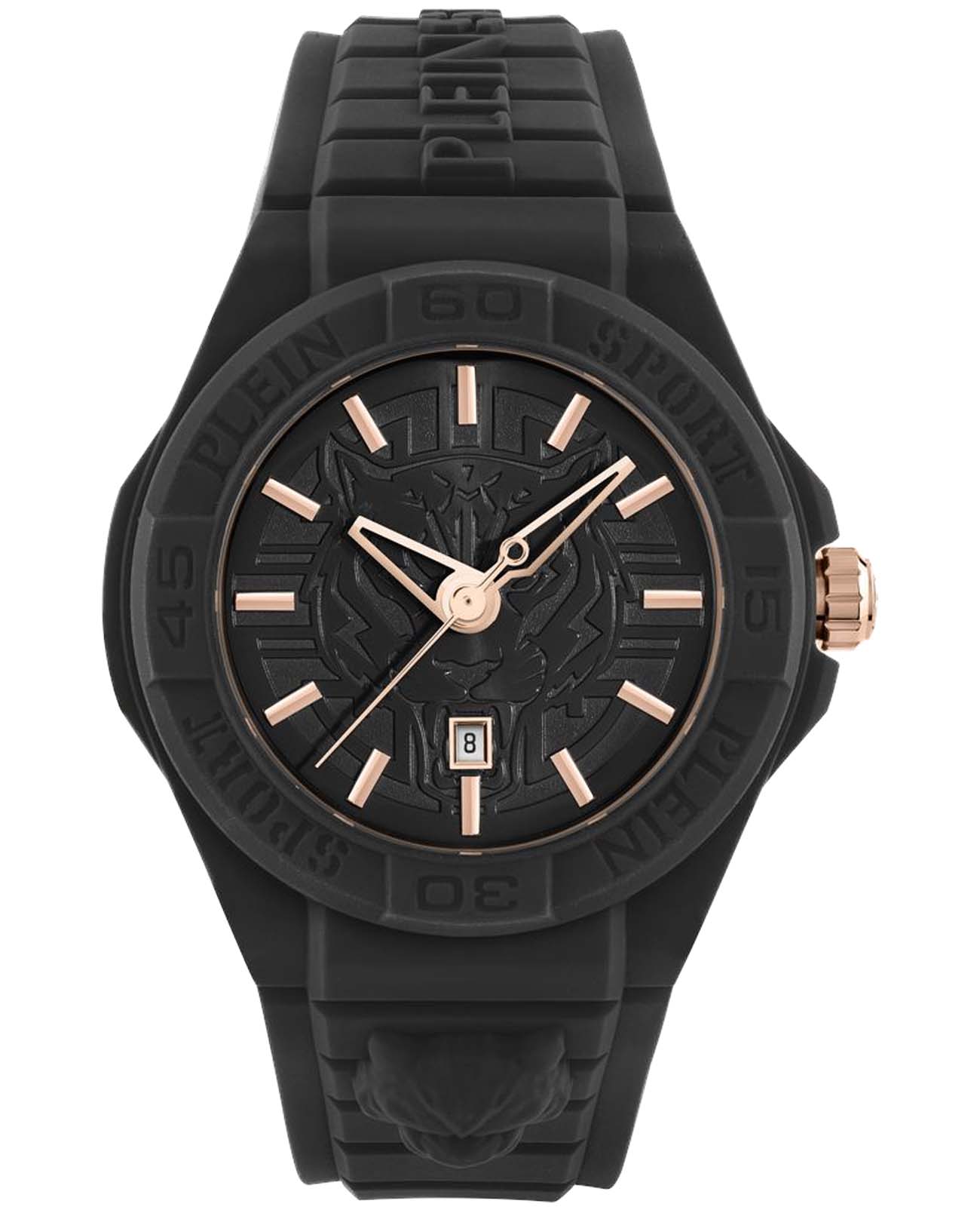Plein Sport Plein Sport Fearless Date PSHDA0524  PSHDA0524 кварцевые мужские часы черный циферблат, браслет силикон — вид спереди