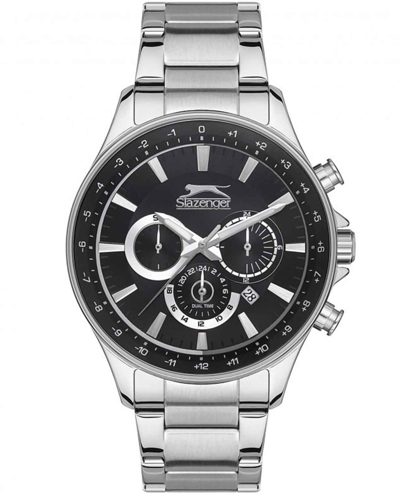 Slazenger Slazenger SL.09.2121.2.01  SL.09.2121.2.01 кварцевые мужские часы черный циферблат, браслет суперметалл — вид спереди