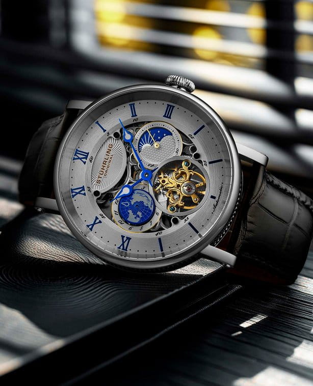 Stuhrling Stuhrling Majestic 1015.01 механические мужские часы часы крупный план серебристый циферблата