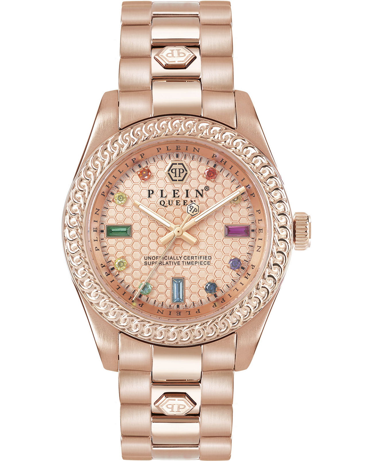 Philipp Plein Philipp Plein Queen PWDAA0821  PWDAA0821 кварцевые женские часы золотой циферблат, браслет нержавеющая сталь — вид спереди