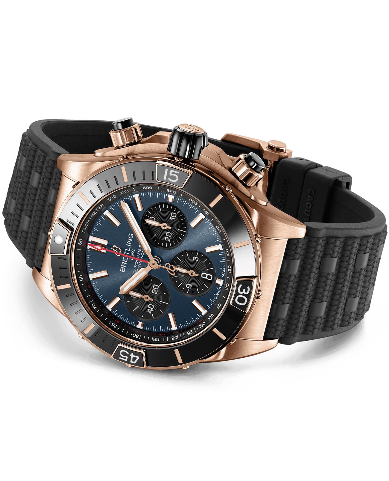 Breitling Breitling Super Chronomat B01 44 RB01362A1C1S1, chronomat швейцария мужские часы на браслете каучук боковой вид