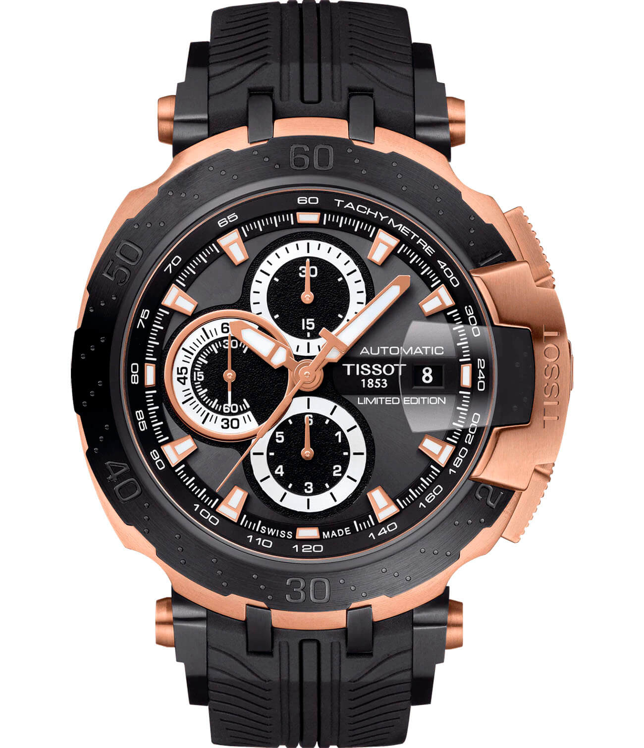 Tissot Tissot T-Race Motogp 2018 Automatic T092.427.27.061.01 T Race T0924272706101 механические мужские часы черный циферблат, браслет силикон — вид спереди