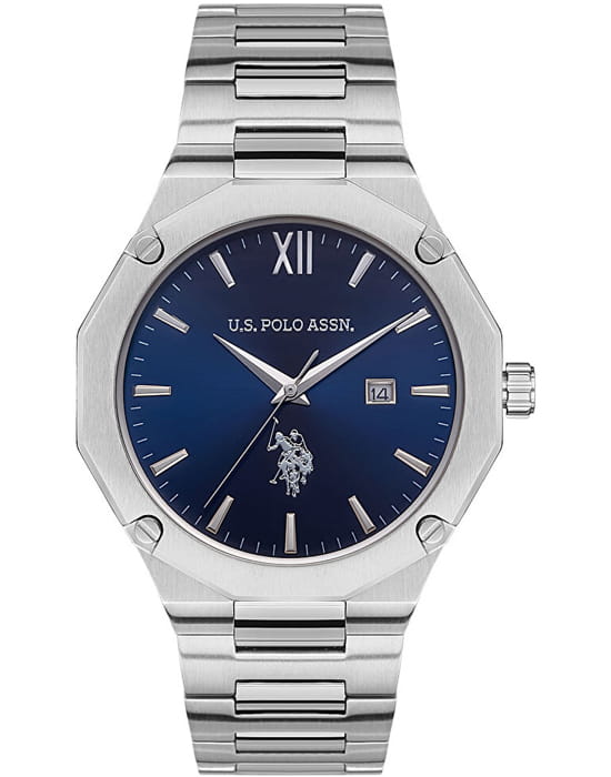 U.S. Polo Assn. U.S. Polo Assn. Fundamental USPA1056-01  USPA1056-01  кварцевые мужские часы синий циферблат, браслет нержавеющая сталь — вид спереди