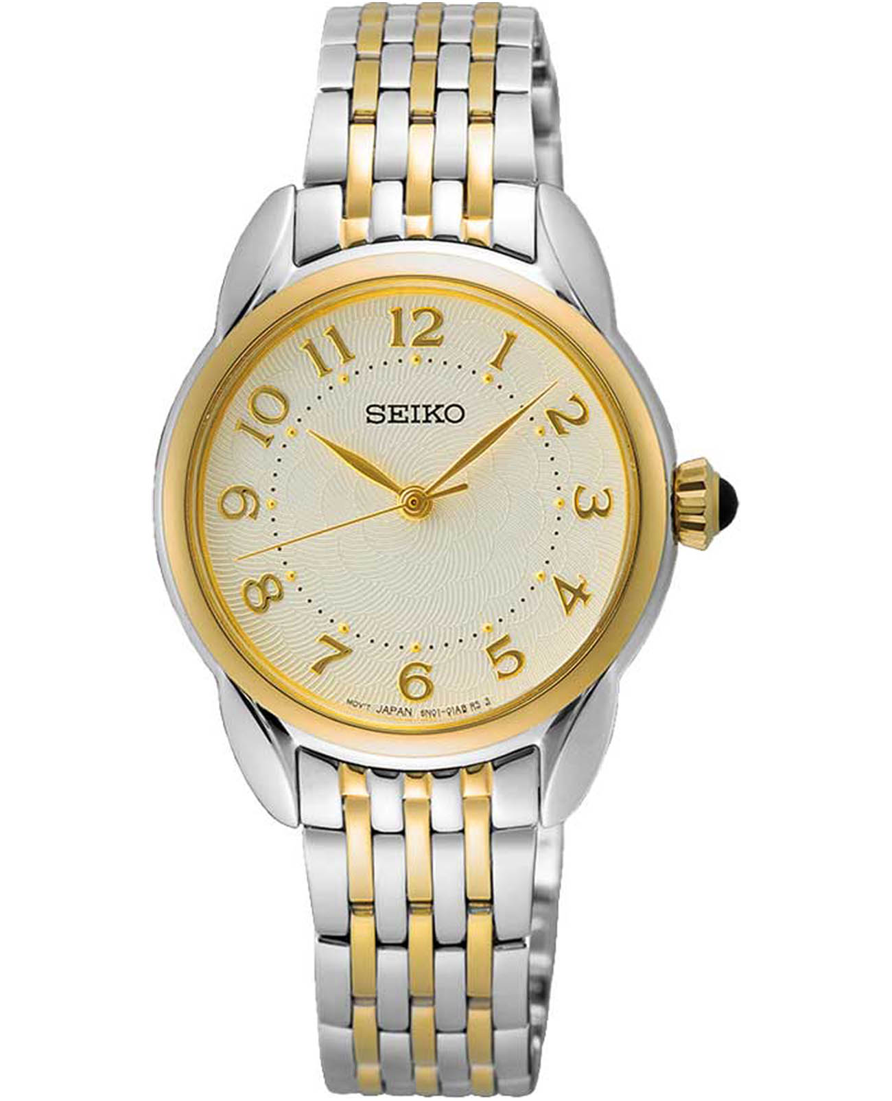 Seiko Seiko Discover More SUR562P1  SUR562P1 кварцевые женские часы бежевый циферблат, браслет нержавеющая сталь с pvd-покрытием — вид спереди