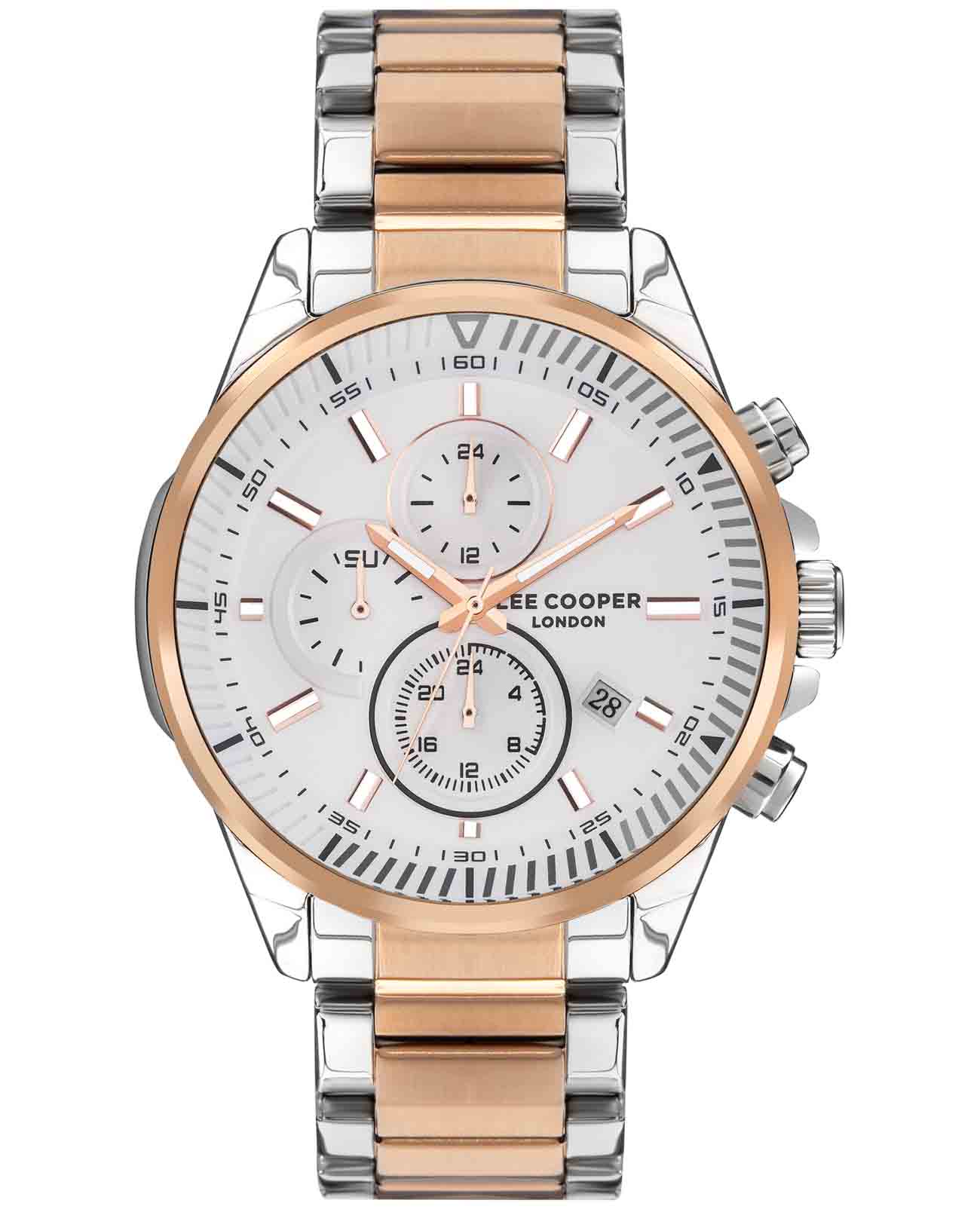 Lee Cooper Lee Cooper LC07486.550  LC07486.550 кварцевые мужские часы серебристый циферблат, браслет нержавеющая сталь с ip-покрытием — вид спереди