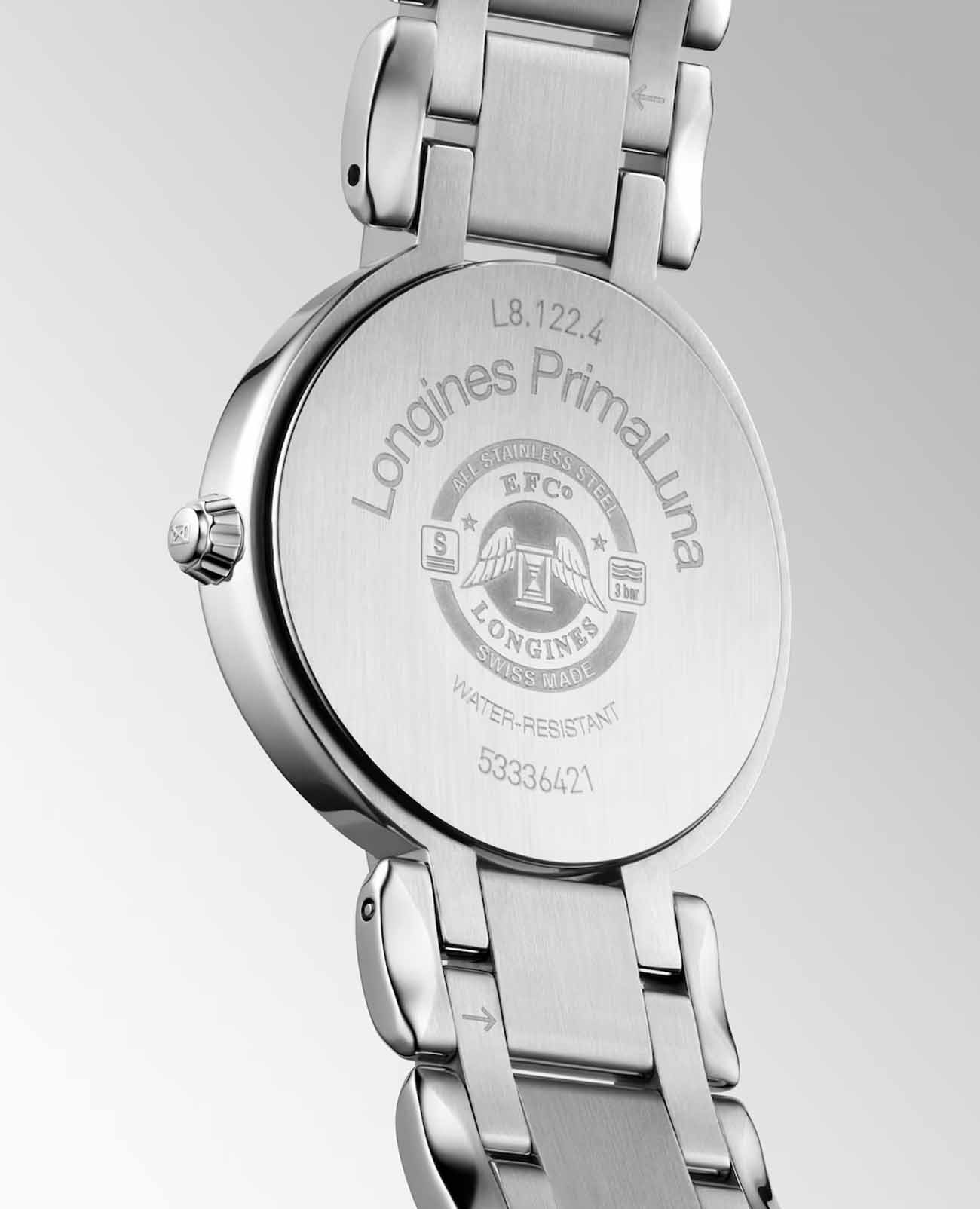 Longines Longines PrimaLuna L8.122.4.71.6, primaluna швейцария женские часы на браслете нержавеющая сталь боковой вид