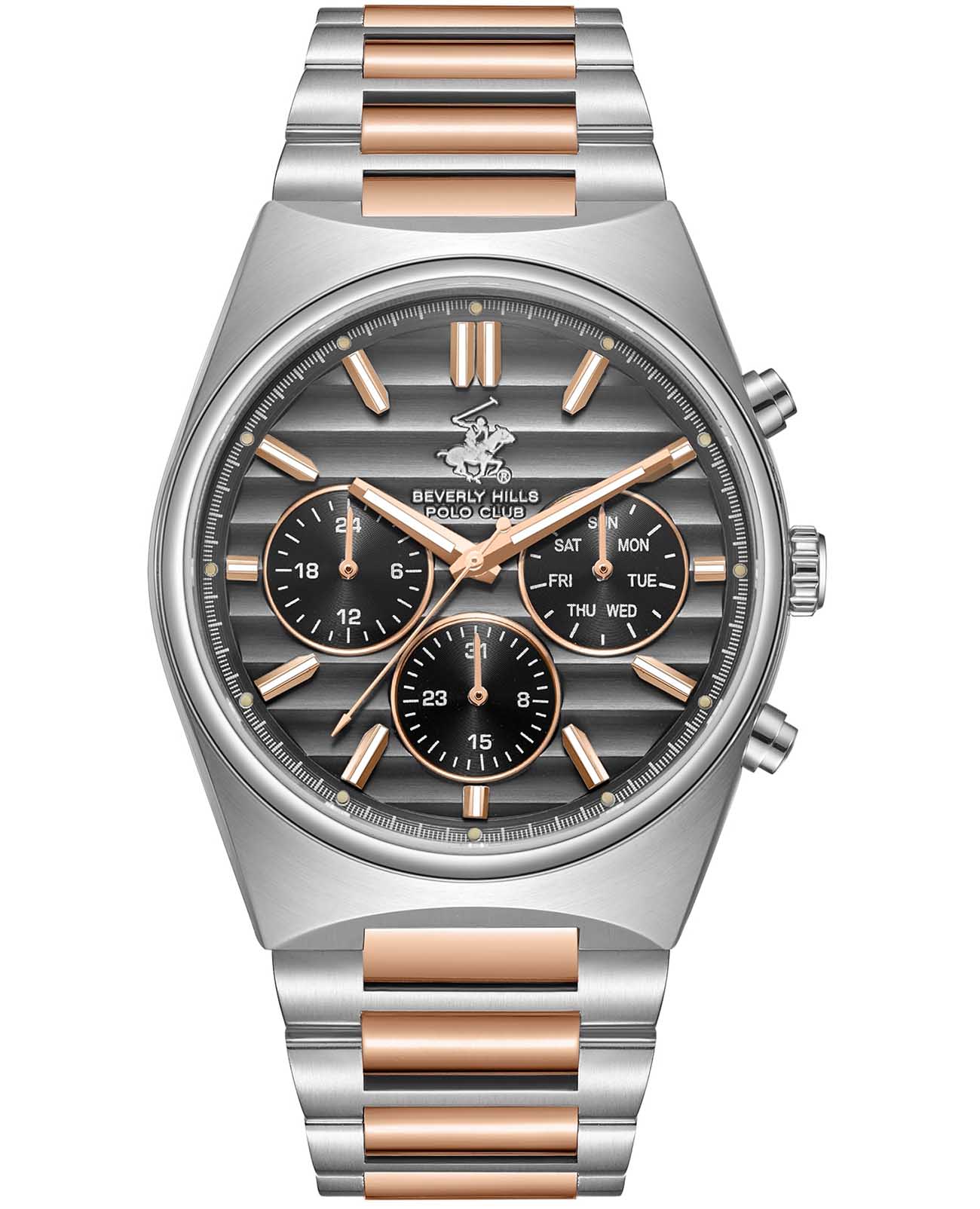 Beverly Hills Polo Club Beverly Hills Polo Club BP3744X.360  BP3744X.360 кварцевые мужские часы черный циферблат, браслет нержавеющая сталь с pvd-покрытием — вид спереди