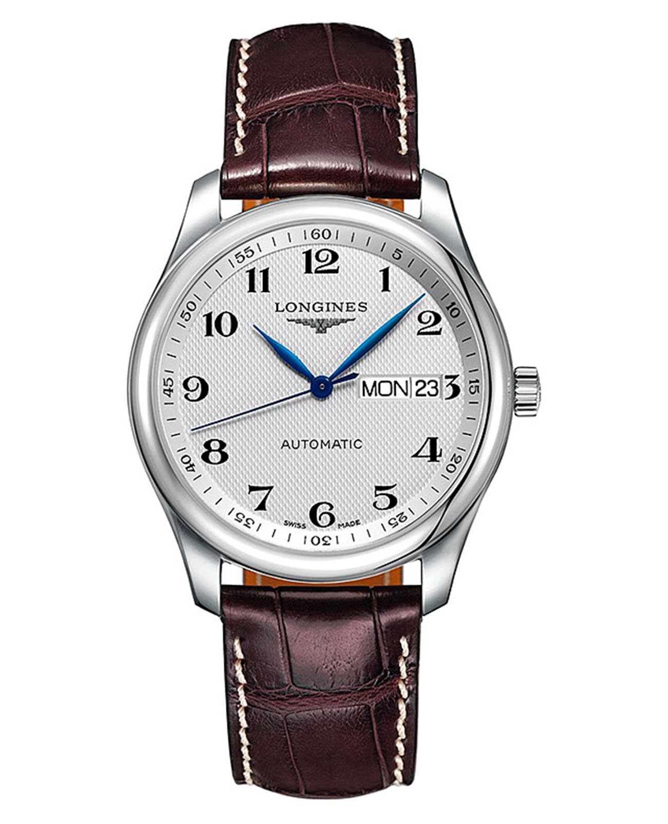 Longines Longines Master Collection L2.755.4.78.3  L27554783 механические мужские часы белый циферблат, браслет кожаный — вид спереди