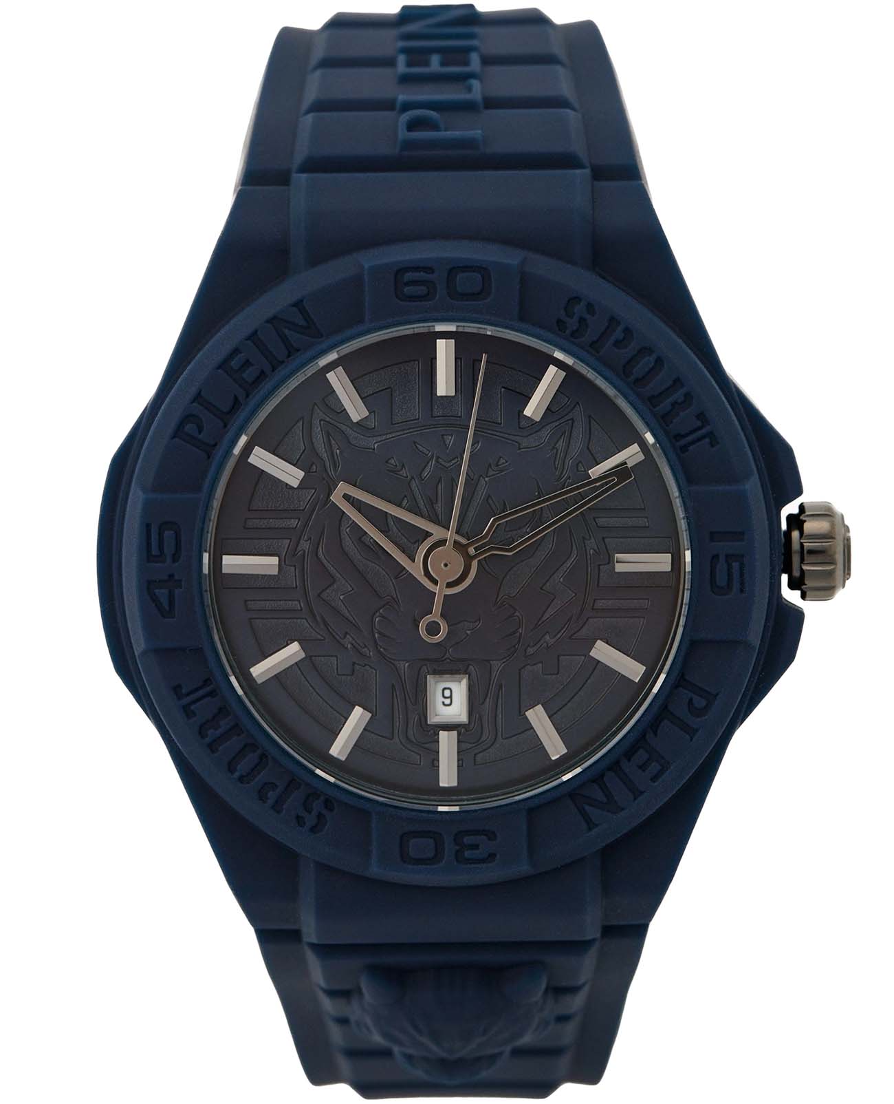 Plein Sport Plein Sport Fearless Date PSHDA0424  PSHDA0424 кварцевые мужские часы синий циферблат, браслет силикон — вид спереди