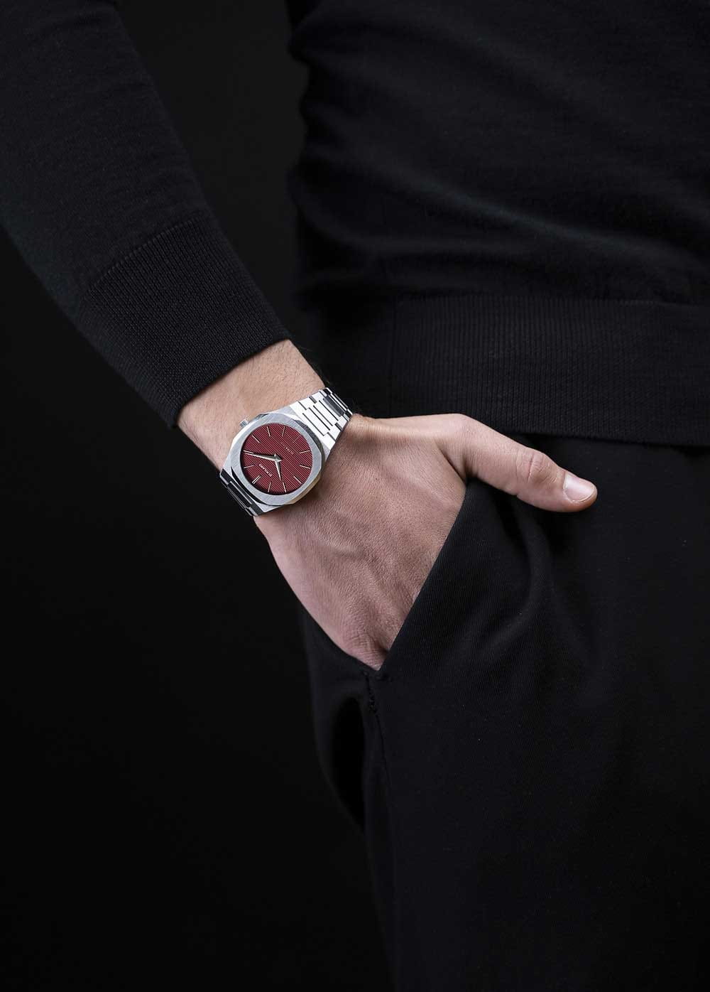 D1 Milano D1 Milano Ultra Thin UTBJ11 мужские часы красный циферблат на запястье