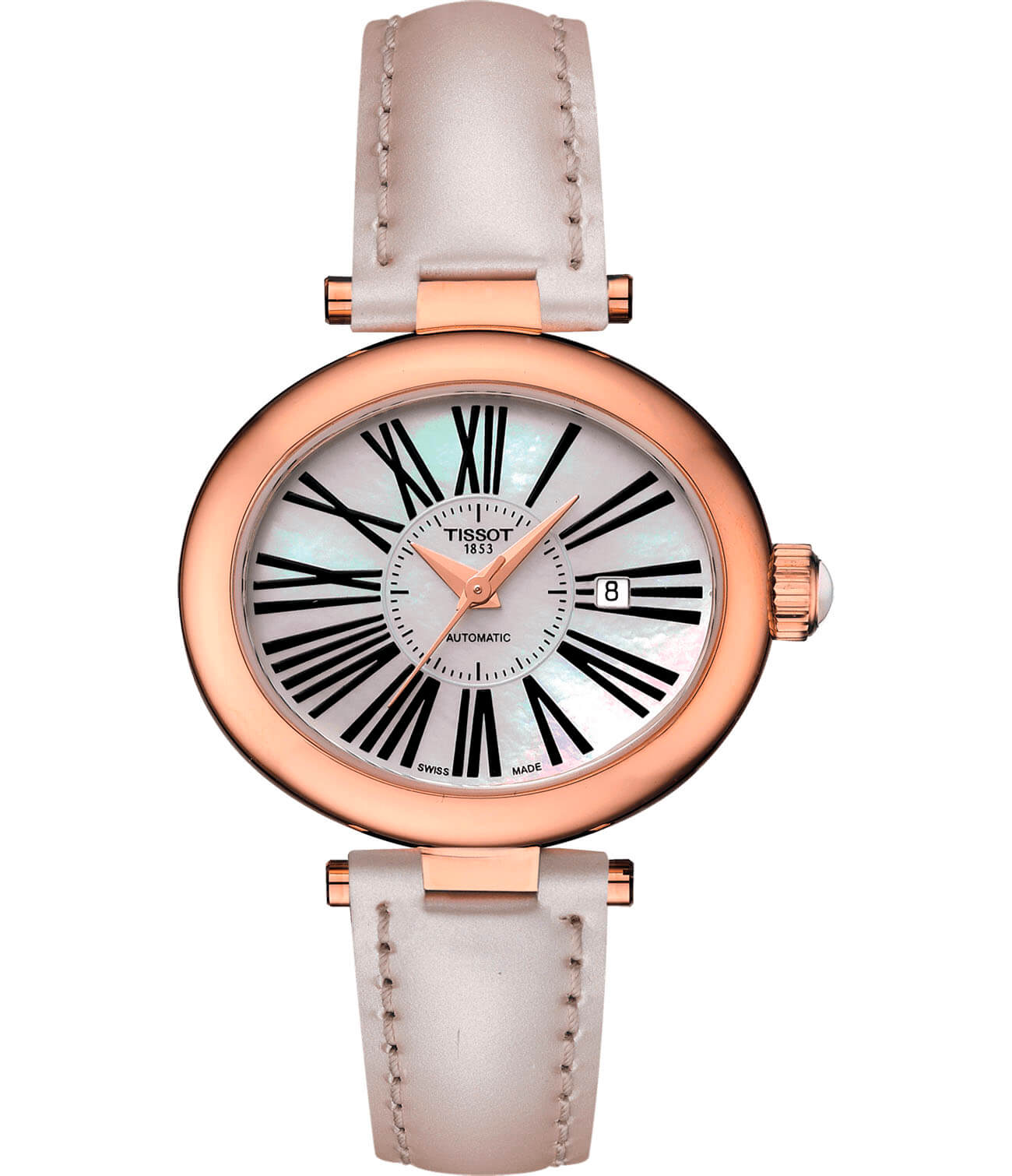 Tissot Tissot Glamorous Lady Automatic 18K Gold T917.307.76.113.00  T9173077611300 механические женские часы перламутровый циферблат, браслет кожаный — вид спереди