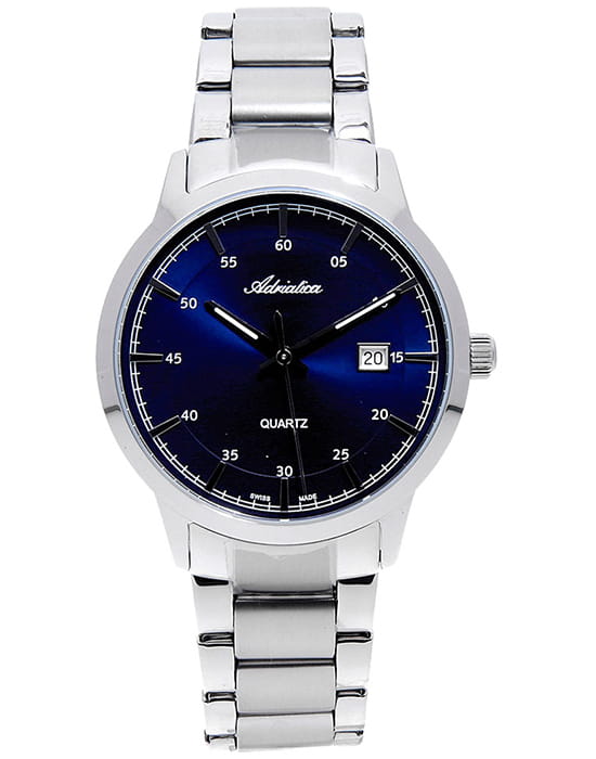 Adriatica Adriatica Bracelet A8302.5115Q  A8302.5115Q кварцевые мужские часы синий циферблат, браслет нержавеющая сталь — вид спереди