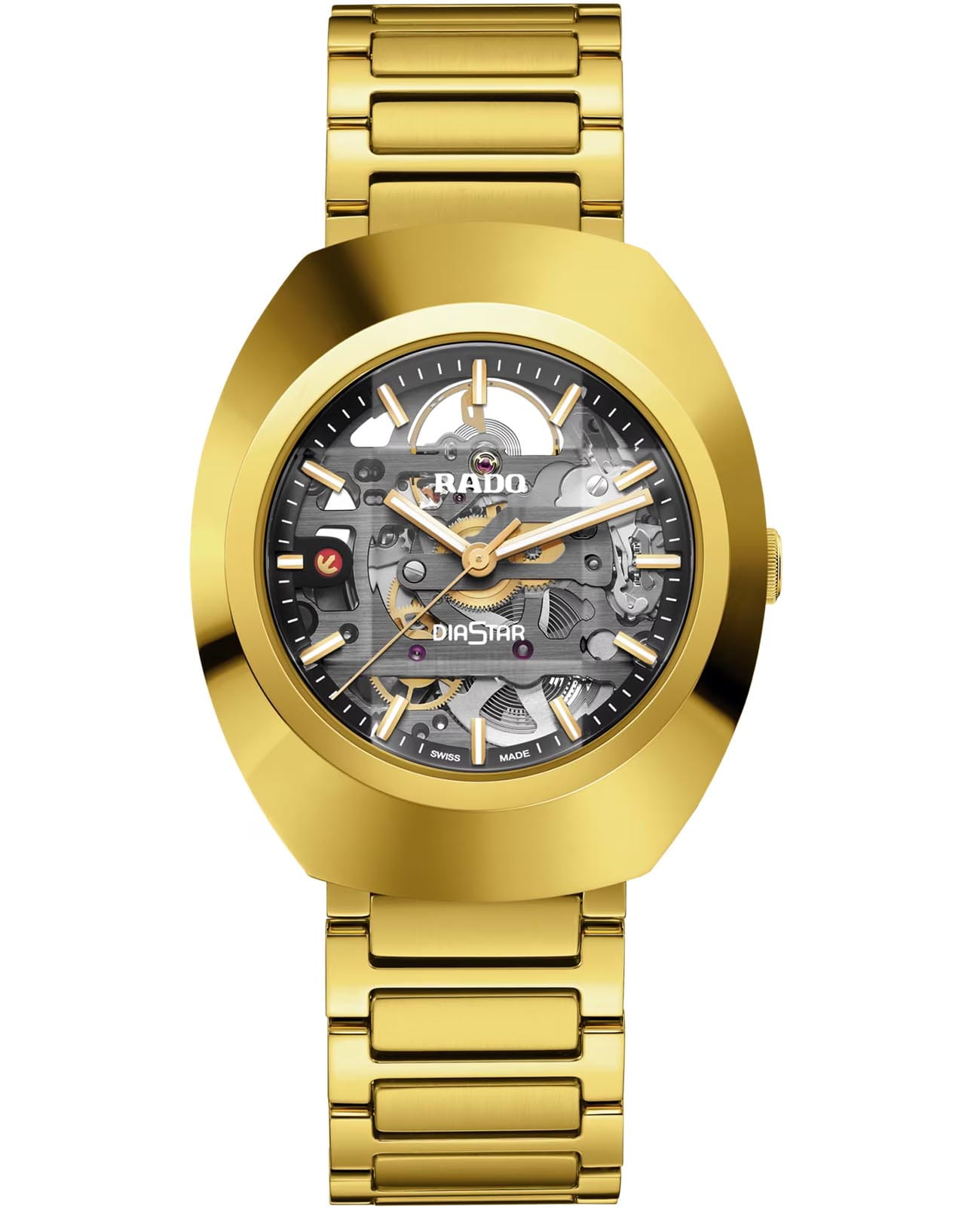 Rado Rado DiaStar Original Skeleton R12164153 Automatic R12164153 механические мужские часы серый циферблат, браслет нержавеющая сталь с pvd-покрытием — вид спереди