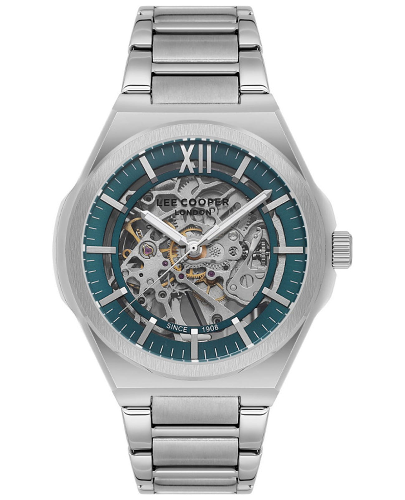 Lee Cooper Lee Cooper LC08051.370  LC08051.370 механические мужские часы зеленый циферблат, браслет нержавеющая сталь — вид спереди