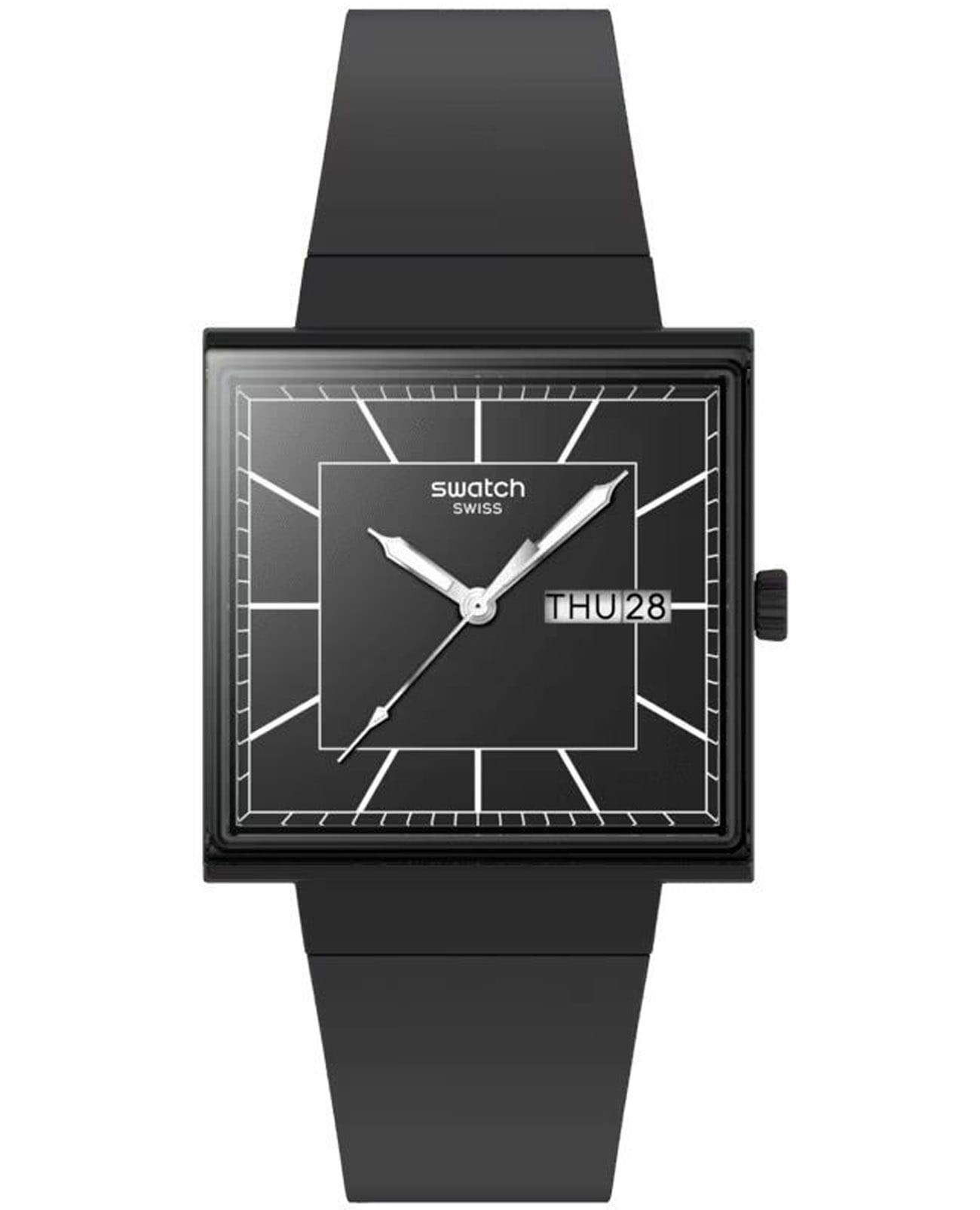 Swatch Swatch Square Bioceramic Standard SO34B701  SO34B701 кварцевые женские часы черный циферблат, браслет биоматериал — вид спереди
