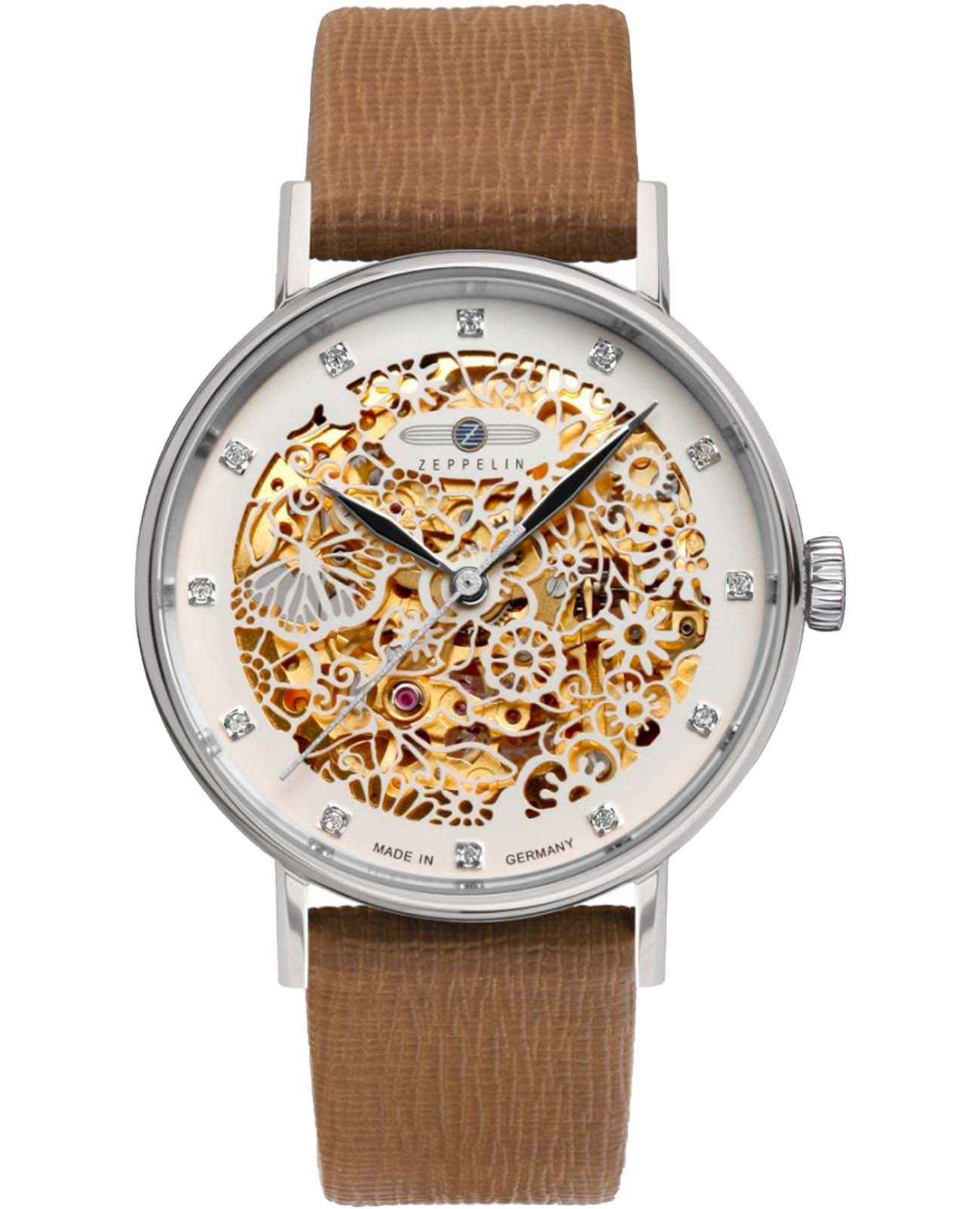 Zeppelin Zeppelin Princess of the Sky 74615  74615 механические женские часы цветной циферблат, браслет кожаный — вид спереди