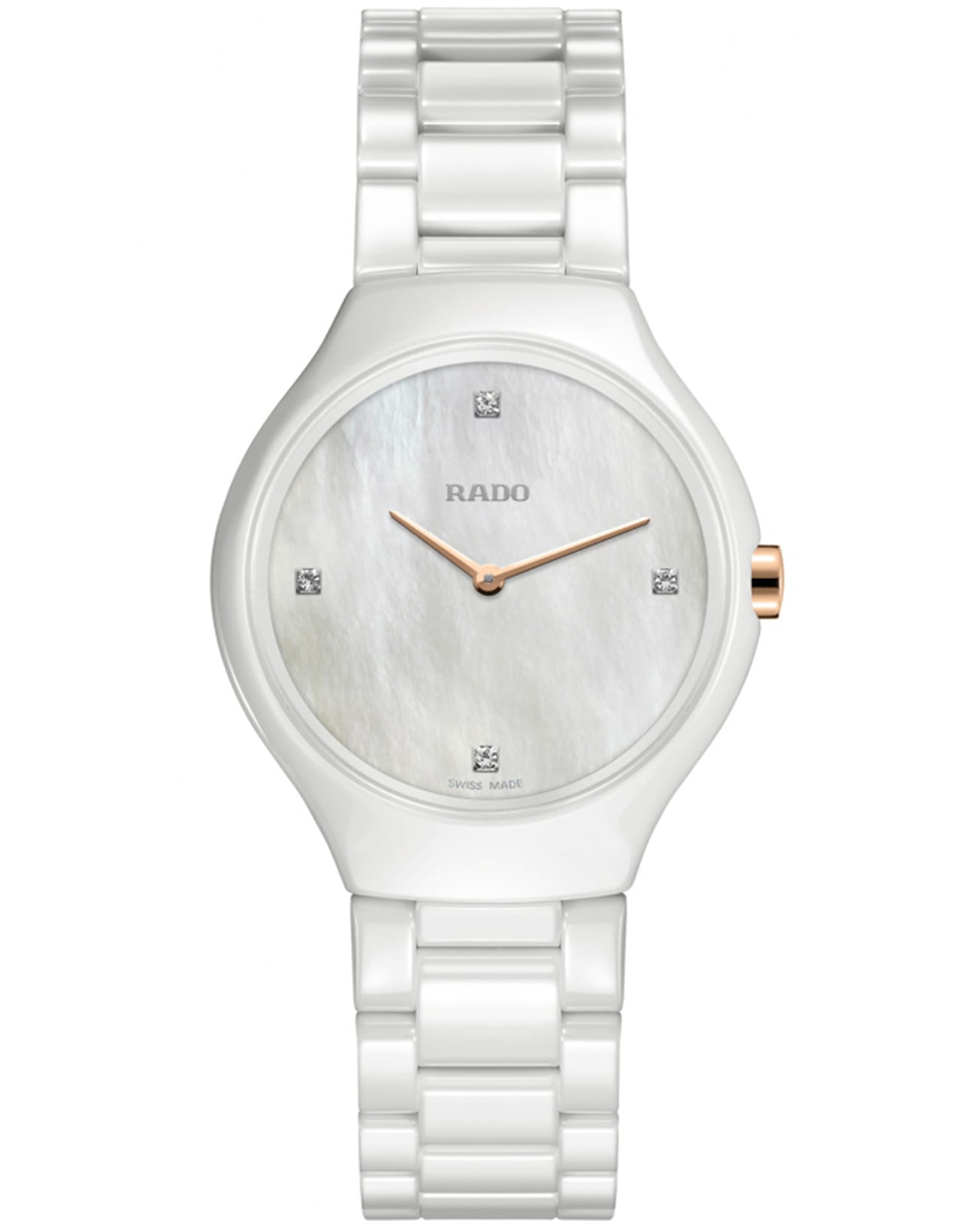 Rado Rado True Thinline R27958909  R27958909 кварцевые женские часы перламутровый циферблат, браслет высокотехнологичная керамика + титан — вид спереди