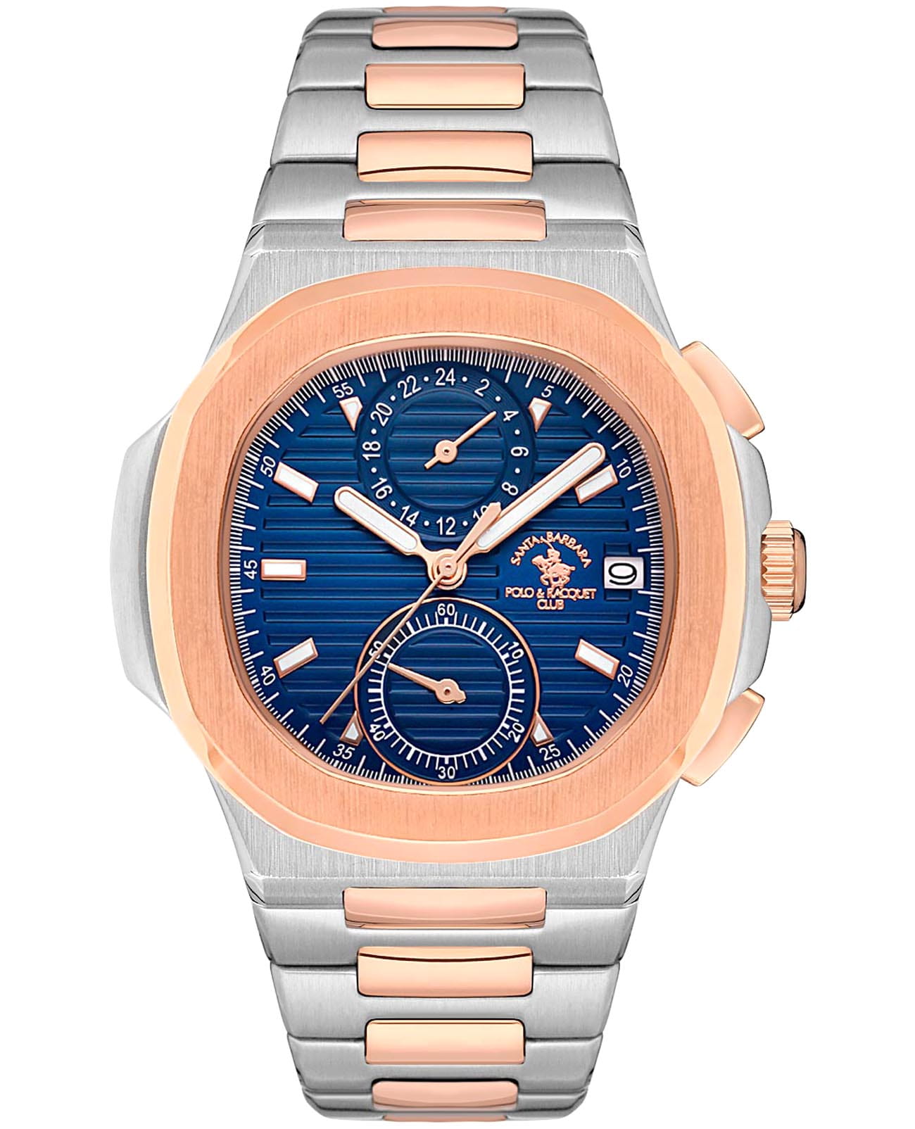 Santa Barbara Polo & Racquet Club Santa Barbara Polo & Racquet Club Luxury SB.4.1009-4  SB.4.1009-4 кварцевые мужские часы синий циферблат, браслет нержавеющая сталь с ip-покрытием — вид спереди