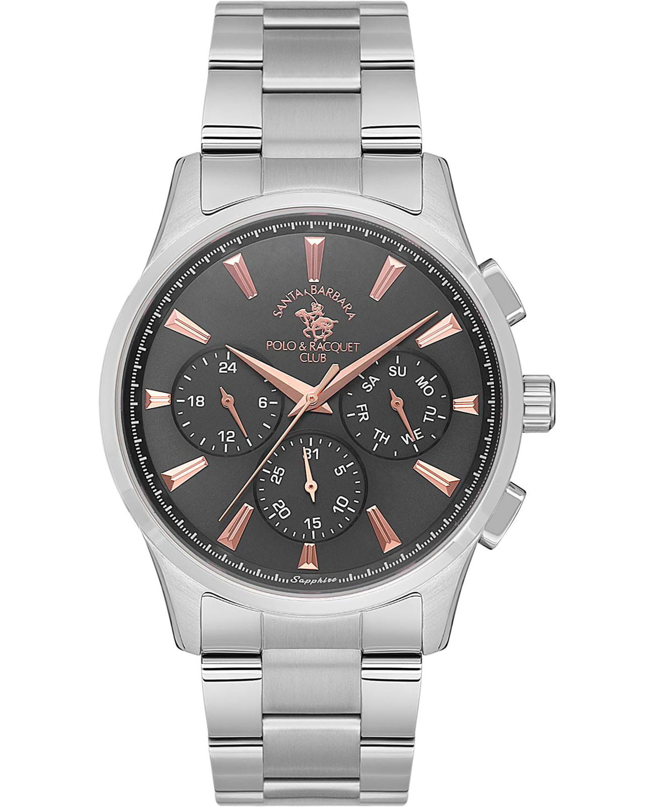 Santa Barbara Polo & Racquet Club Santa Barbara Polo & Racquet Club Noble SB.1.10542-1  SB.1.10542-1 кварцевые мужские часы черный циферблат, браслет нержавеющая сталь — вид спереди