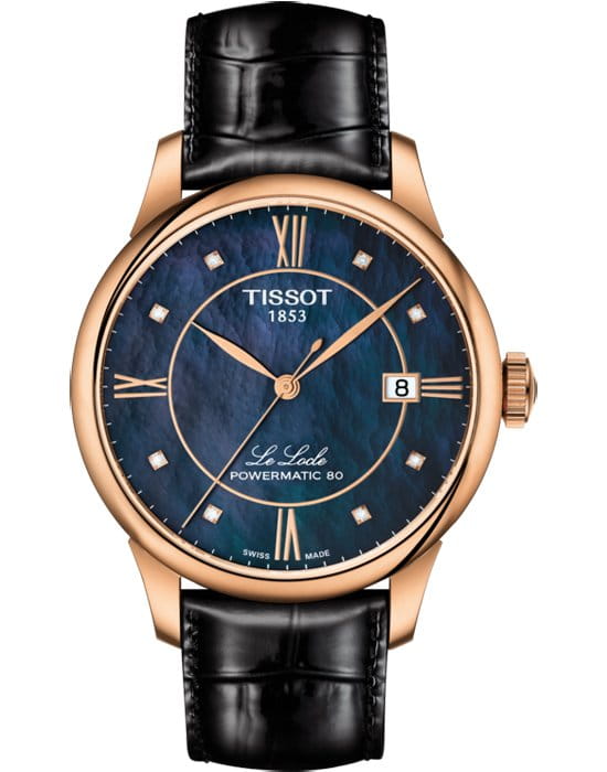 Tissot Tissot Le Locle Powermatic 80 Lady T006.407.36.126.00 Le Locle Automatic T0064073612600 механические женские часы перламутровый циферблат, браслет кожаный — вид спереди