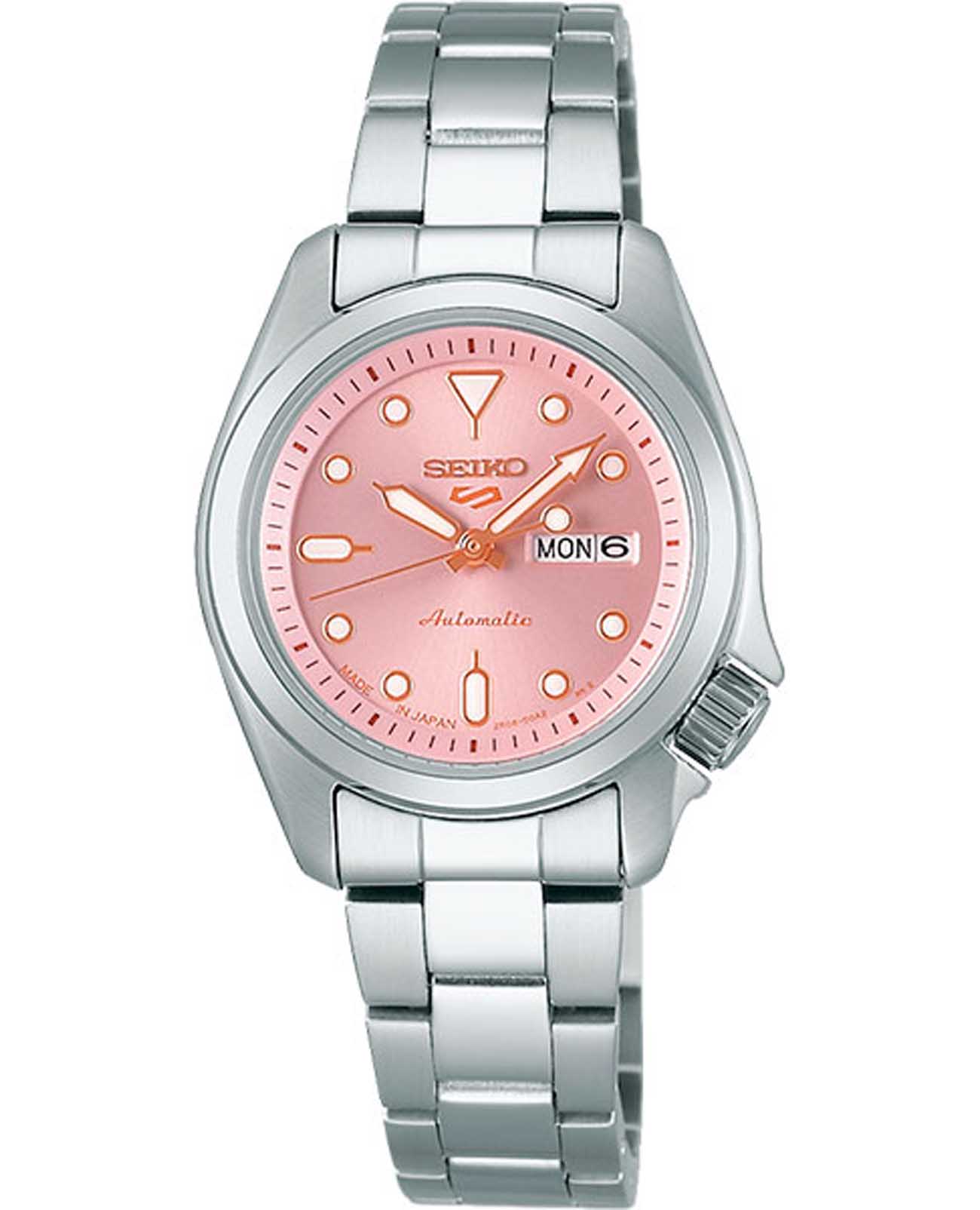 Seiko Seiko 5 Sports SRRA003  SRRA003 механические женские часы розовый циферблат, браслет нержавеющая сталь — вид спереди