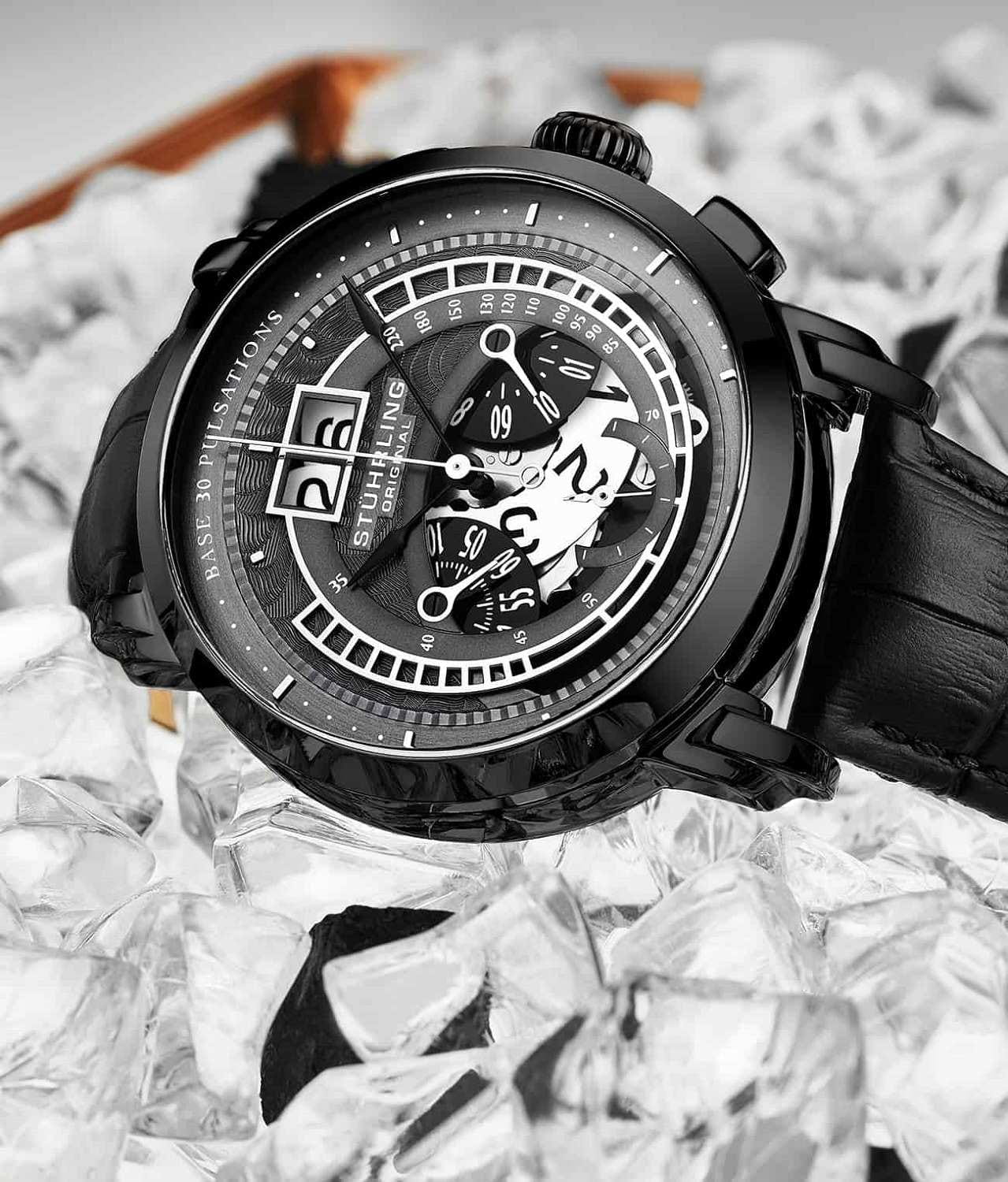 Stuhrling Stuhrling Monaco 4013.3,  сша мужские часы на браслете кожаный боковой вид