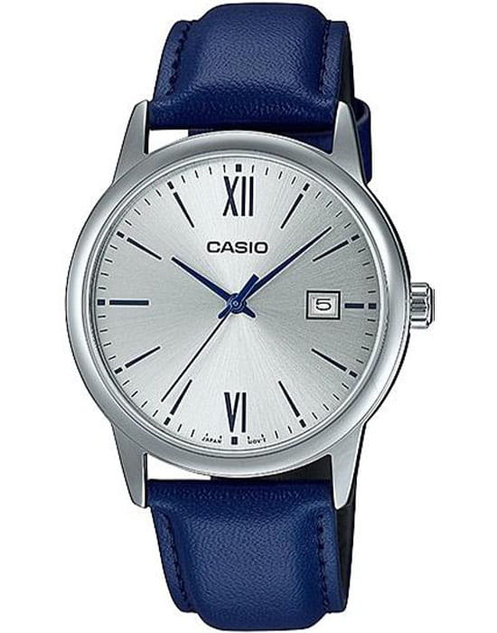 Casio Casio Collection MTP-V002L-2B3UDF (MTP-V002L-2B3)  MTP-V002L-2B3 кварцевые мужские часы белый циферблат, браслет кожаный — вид спереди