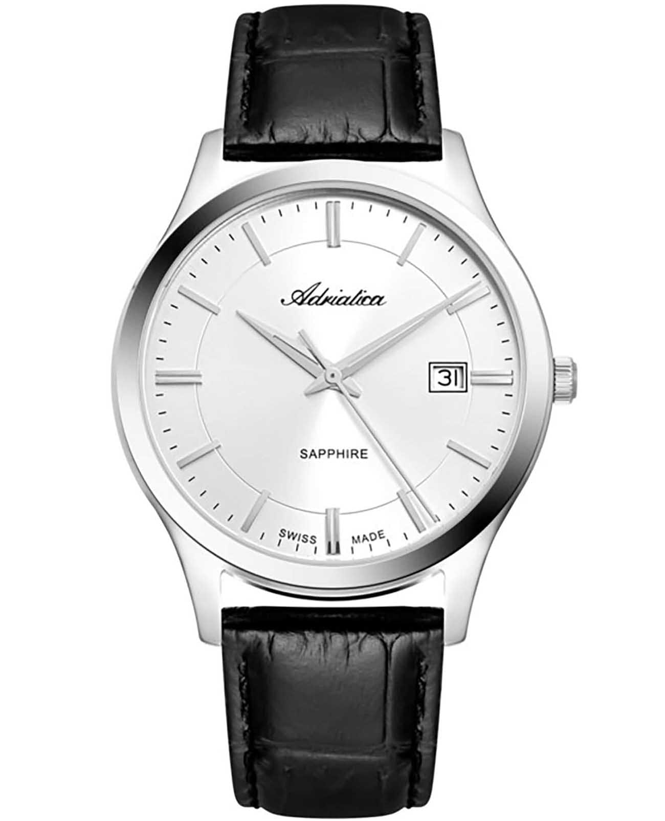 Adriatica Adriatica Classic A1295.5213Q  A1295.5213Q кварцевые мужские часы серебристый циферблат, браслет кожаный — вид спереди