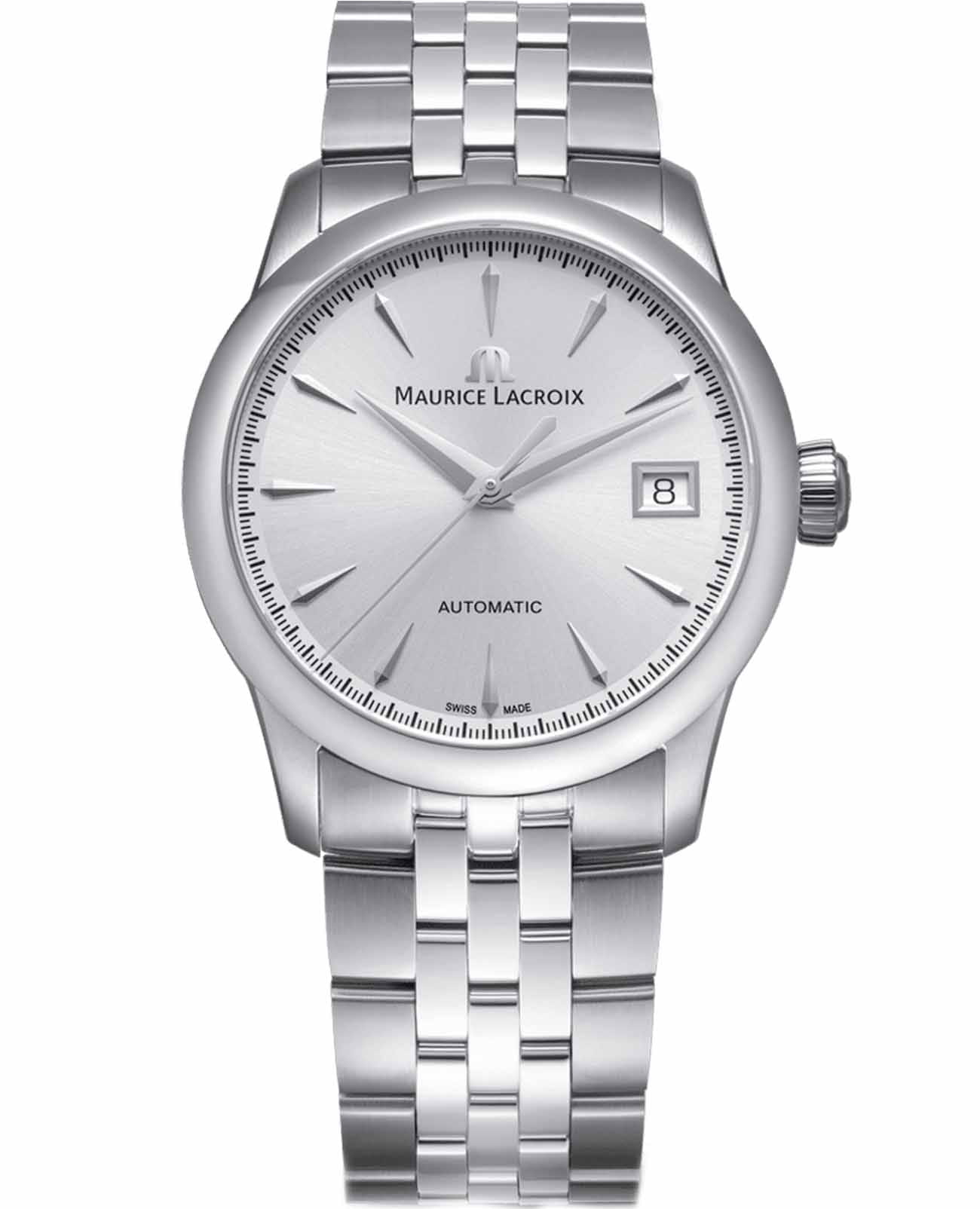 Maurice Lacroix Maurice Lacroix 1975 756007-SS002-130-1  756007-SS002-130-1 механические мужские часы серебристый циферблат, браслет нержавеющая сталь — вид спереди