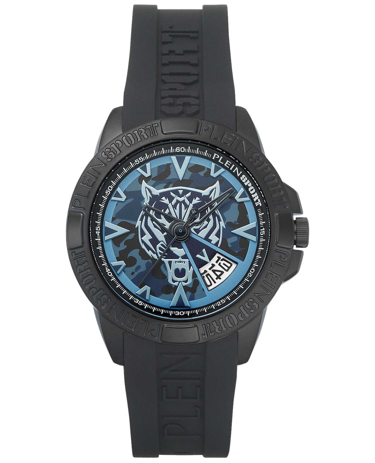 Plein Sport Plein Sport Touchdown PSFBA0523  PSFBA0523 кварцевые мужские часы синий циферблат, браслет силикон — вид спереди