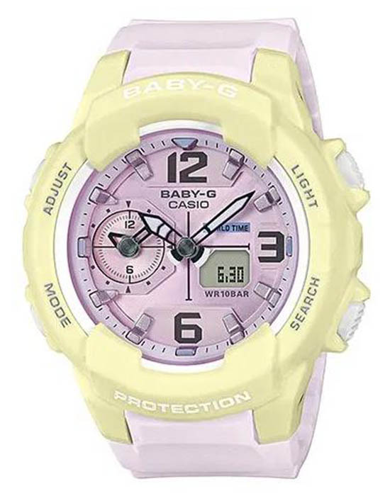 Casio Casio Baby-G BGA-230PC-9B  BGA-230PC-9B кварцевые женские часы розовый циферблат, браслет пластик — вид спереди