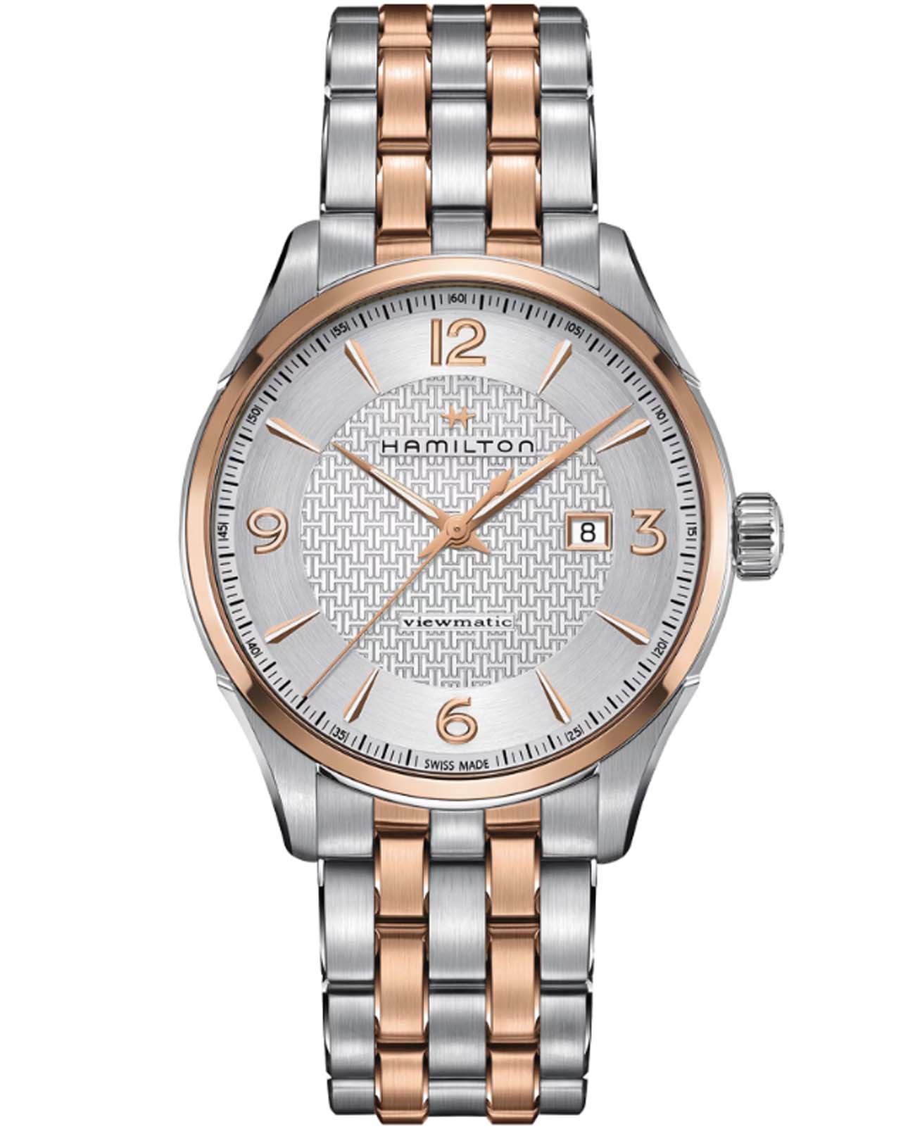 Hamilton Hamilton Jazzmaster Viewmatic Auto H42725151  H42725151 механические мужские часы белый циферблат, браслет нержавеющая сталь с pvd-покрытием — вид спереди
