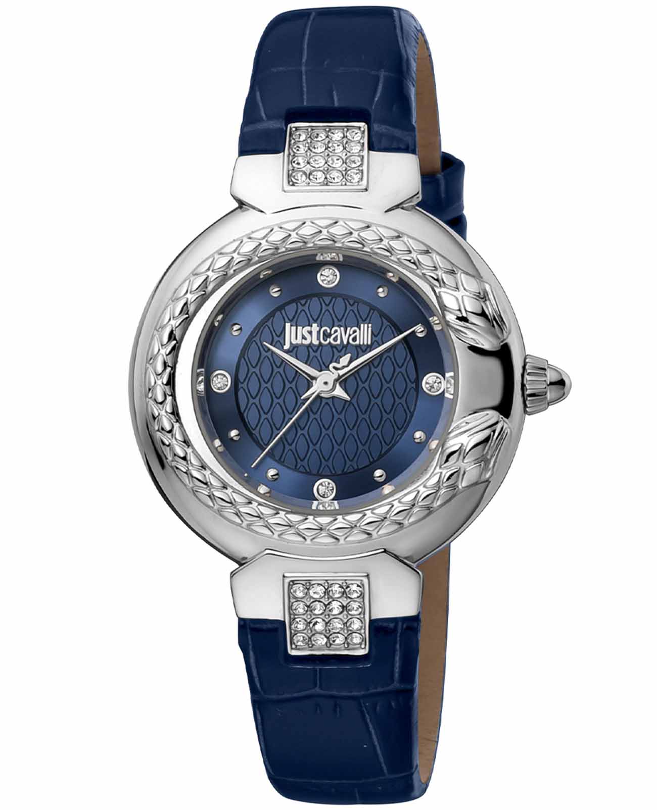Just Cavalli Just Cavalli animalier JC1L174L0015  JC1L174L0015 кварцевые женские часы синий циферблат, браслет кожа + текстиль — вид спереди
