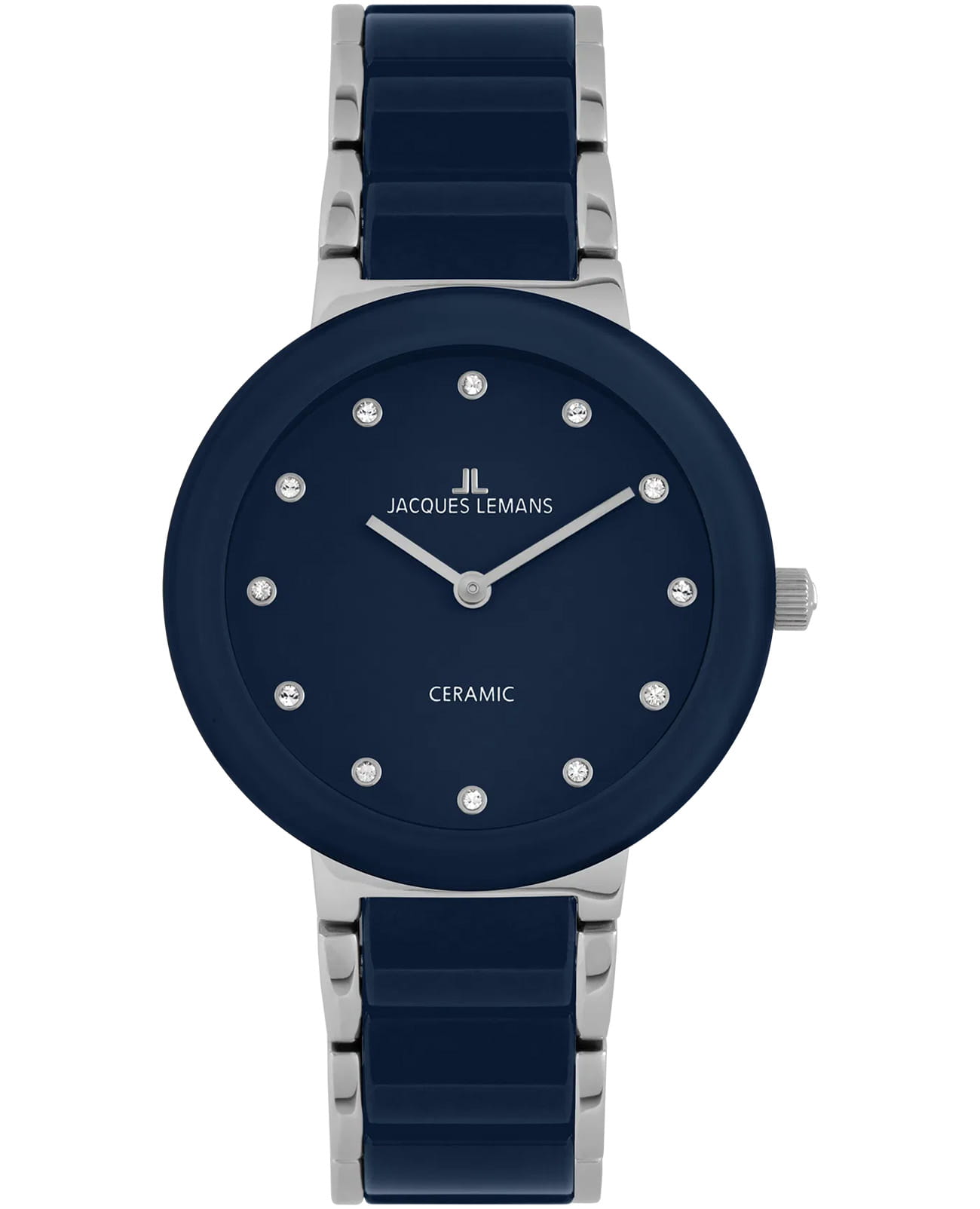 Jacques Lemans Jacques Lemans High Tech Ceramic 42-7ZB  42-7ZB кварцевые женские часы синий циферблат, браслет сталь + керамические вставки — вид спереди