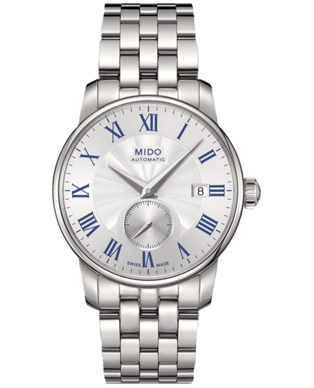 Mido Mido Baroncelli II M8608.4.21.1  M86084211 механические мужские часы серебристый циферблат, браслет нержавеющая сталь — вид спереди