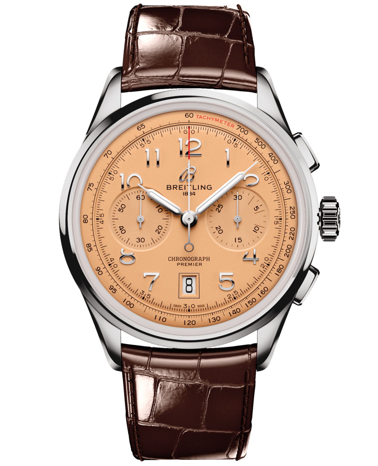 Breitling Breitling Premier B01 Chronograph 42 AB0145331K1P1  AB0145331K1P1 механические мужские часы оранжевый циферблат, браслет кожаный — вид спереди